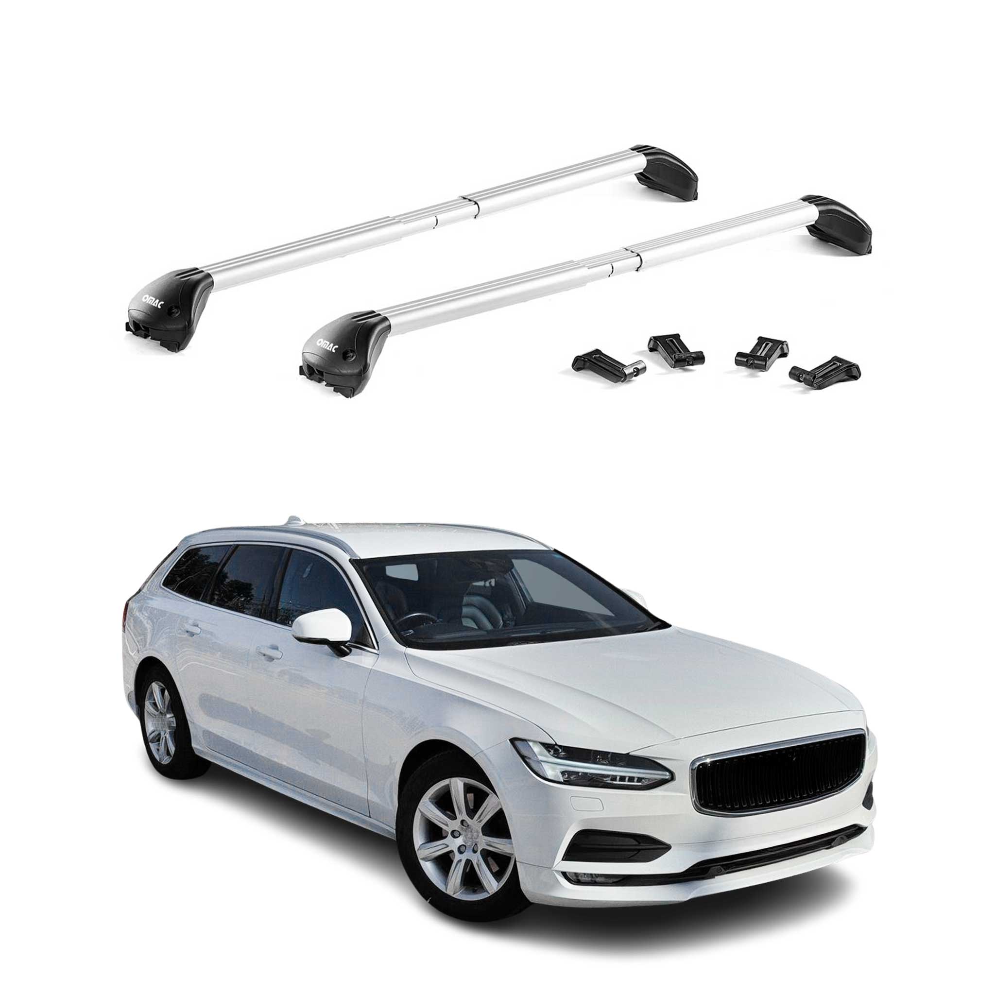 Omac Dachträger Querträger Tüv Geprüft Für Volvo V90 2016-2025 – Abschließbar (4 Schlösser) – Max 100 Kg – Robuste Befestigung Silber