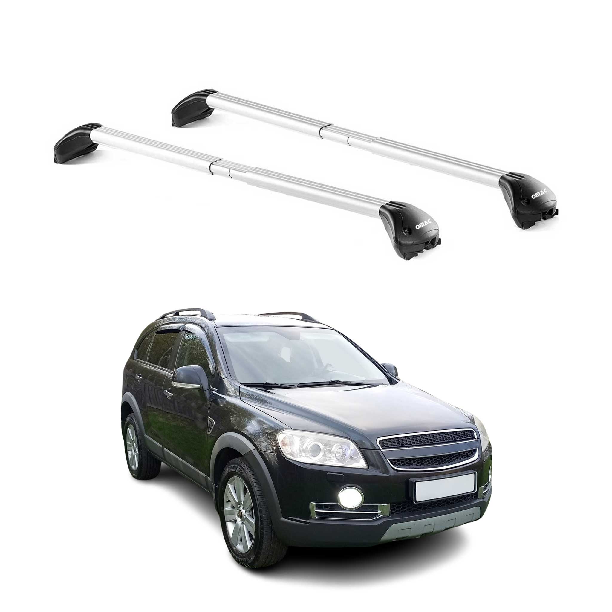 Omac Dachträger Querträger Tüv Geprüft Für Chevrolet Captiva 2006-2016 – Abschließbar (4 Schlösser) – Max 100 Kg – Edelstahlband + Gummischutz Silber