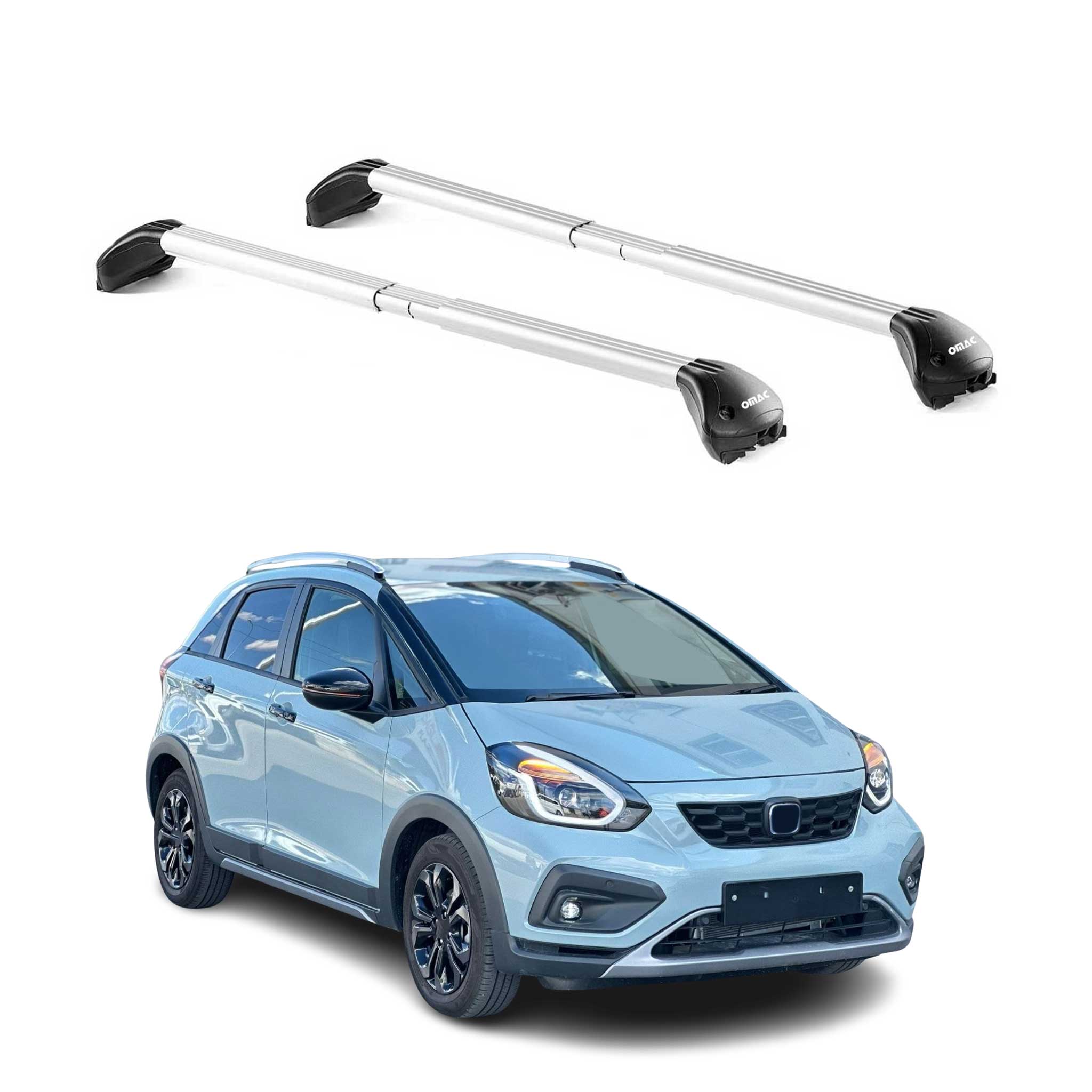 Omac Dachträger Querträger Tüv Geprüft Für Honda Jazz Crosstar 2020-2026 – Abschließbar (4 Schlösser) – Max 100 Kg – Edelstahlband + Gummischutz Silber