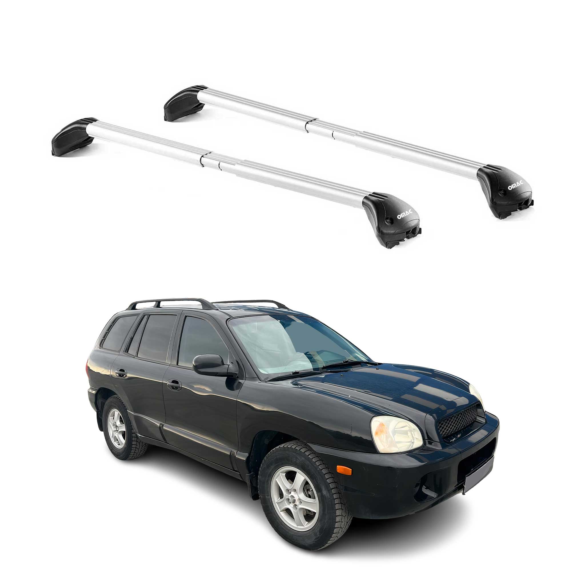 Omac Dachträger Querträger Tüv Geprüft Für Hyundai Santa Fe 2001-2012 – Abschließbar (4 Schlösser) – Max 100 Kg – Edelstahlband + Gummischutz Silber