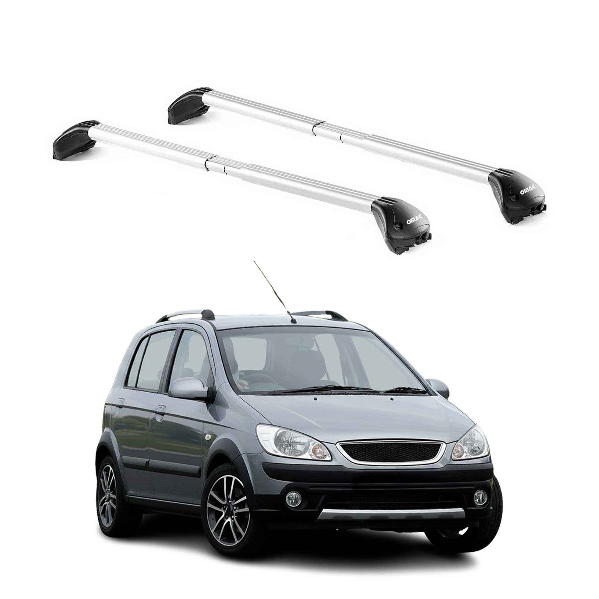 Omac Dachträger Querträger Tüv Geprüft Für Hyundai Getz Cross 2006-2011 – Abschließbar (4 Schlösser) – Max 100 Kg – Edelstahlband + Gummischutz Silber