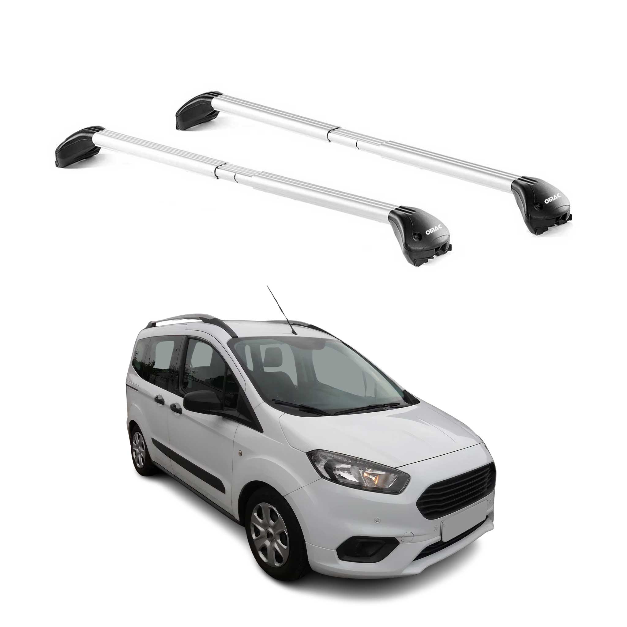 Omac Dachträger Querträger Tüv Geprüft Für Ford Tourneo Courier I 2014-2023 – Abschließbar (4 Schlösser) – Max 100 Kg – Edelstahlband + Gummischutz Silber