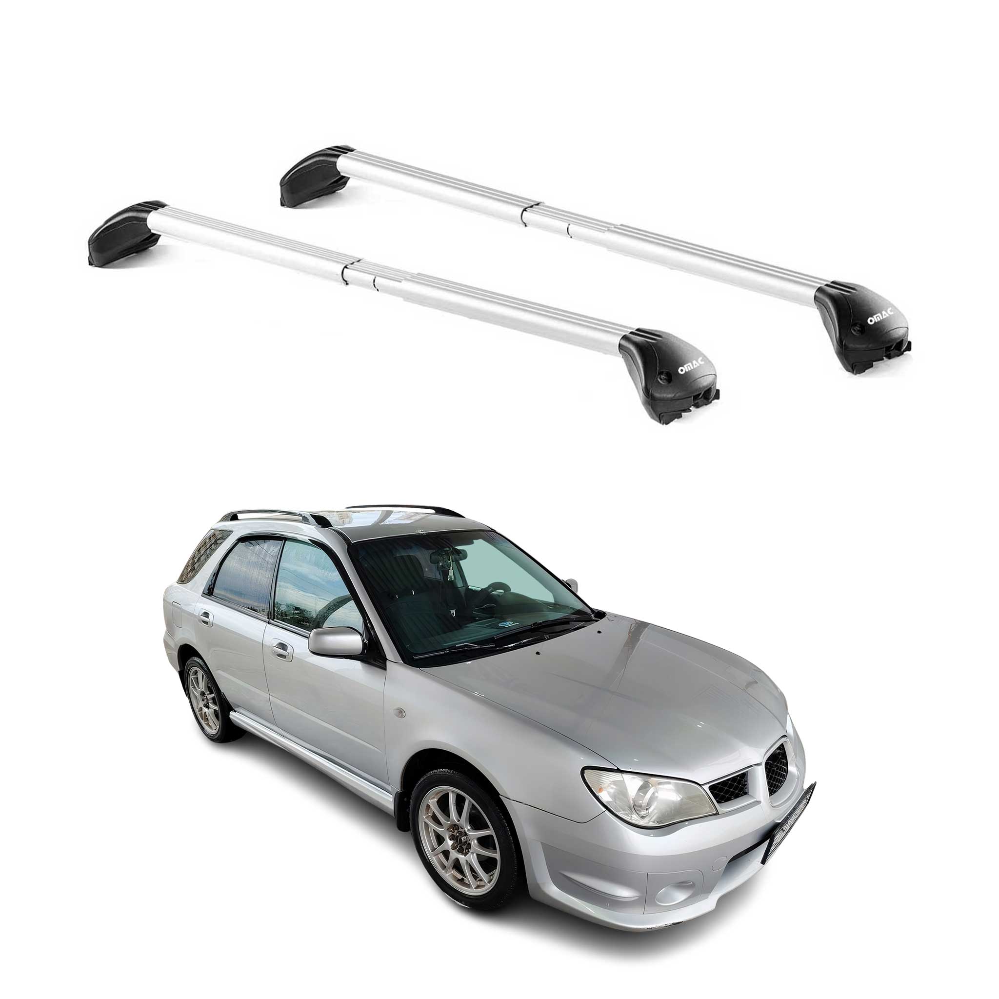 Omac Dachträger Querträger Tüv Geprüft Für Subaru Impreza Kombi 1993-2011 – Abschließbar (4 Schlösser) – Max 100 Kg – Edelstahlband + Gummischutz Silber