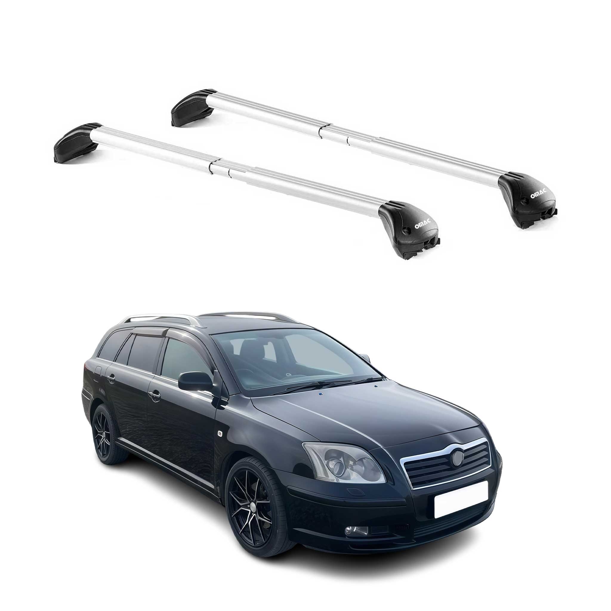 Omac Dachträger Querträger Tüv Geprüft Für Toyota Avensis Verso Ii 2001-2006 – Abschließbar (4 Schlösser) – Max 100 Kg – Edelstahlband + Gummischutz Silber