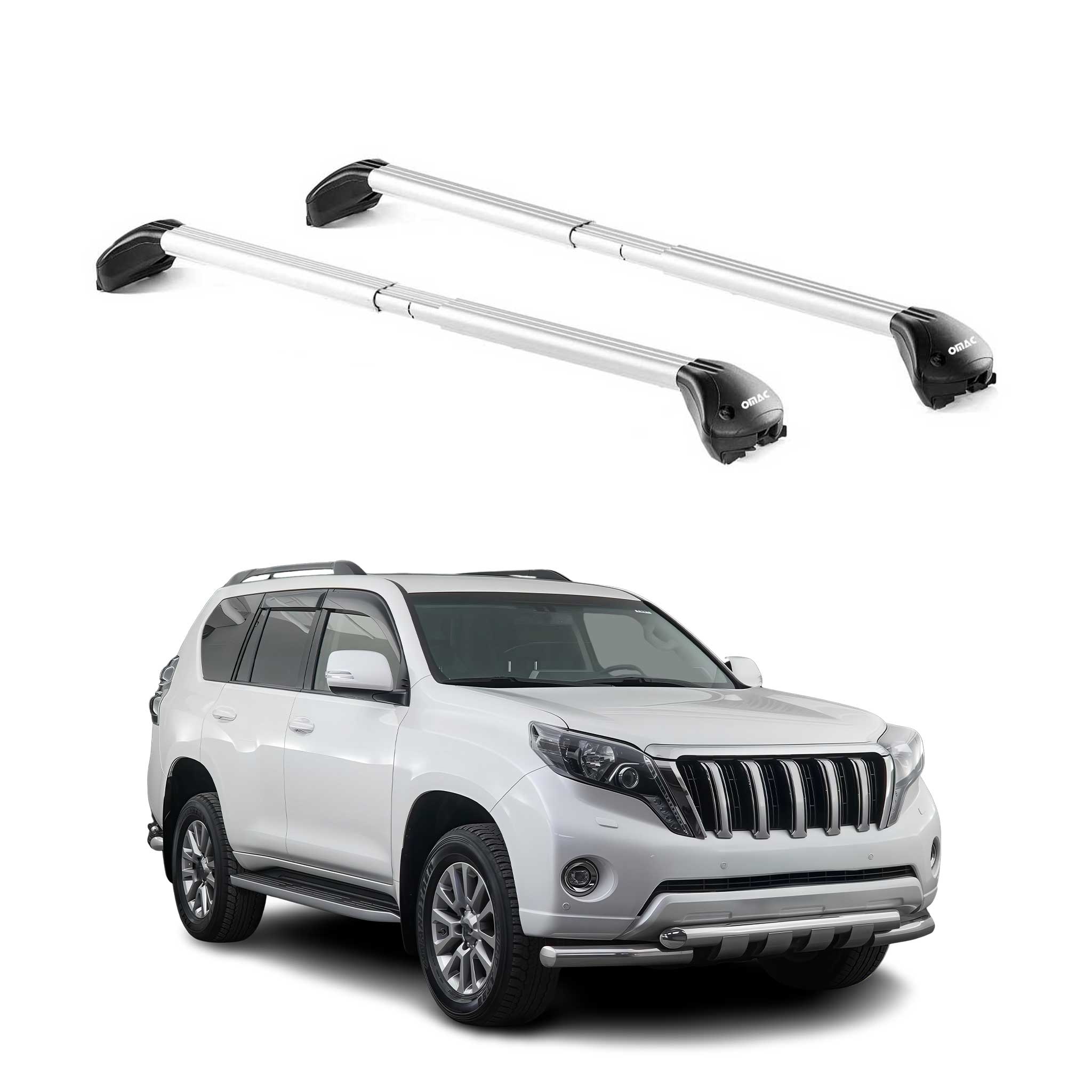 Omac Dachträger Querträger Tüv Geprüft Für Toyota Land Cruiser 125 155 2009-2026 3tür – Abschließbar (4 Schlösser) – Max 100 Kg – Edelstahlband + Gummischutz Silber