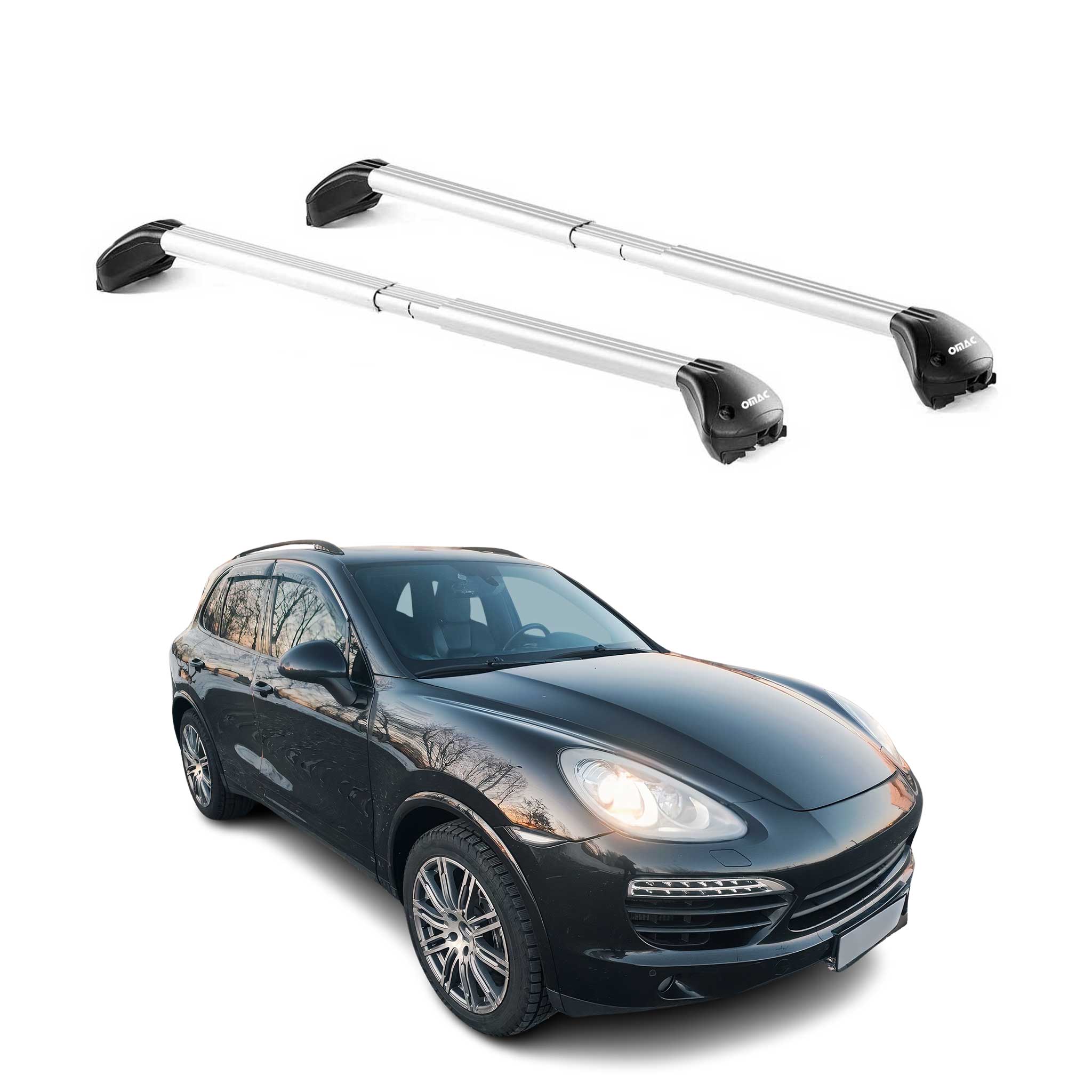 Omac Dachträger Querträger Tüv Geprüft Für Porsche Cayenne Ii 2011-2018 – Abschließbar (4 Schlösser) – Max 100 Kg – Edelstahlband + Gummischutz Silber