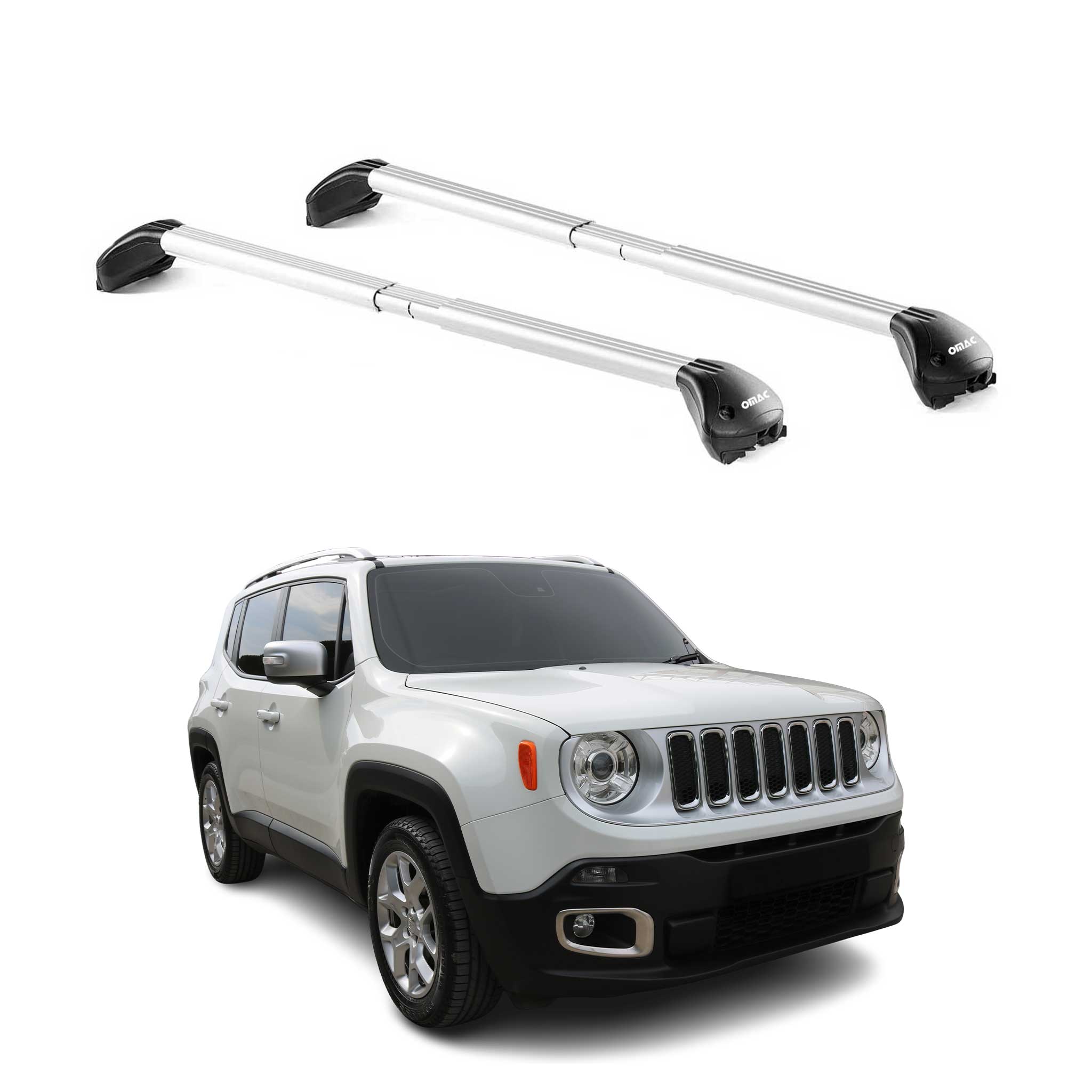 Omac Dachträger Querträger Tüv Geprüft Für Jeep Renegade 2015-2025 – Abschließbar (4 Schlösser) – Max 100 Kg – Edelstahlband + Gummischutz Silber