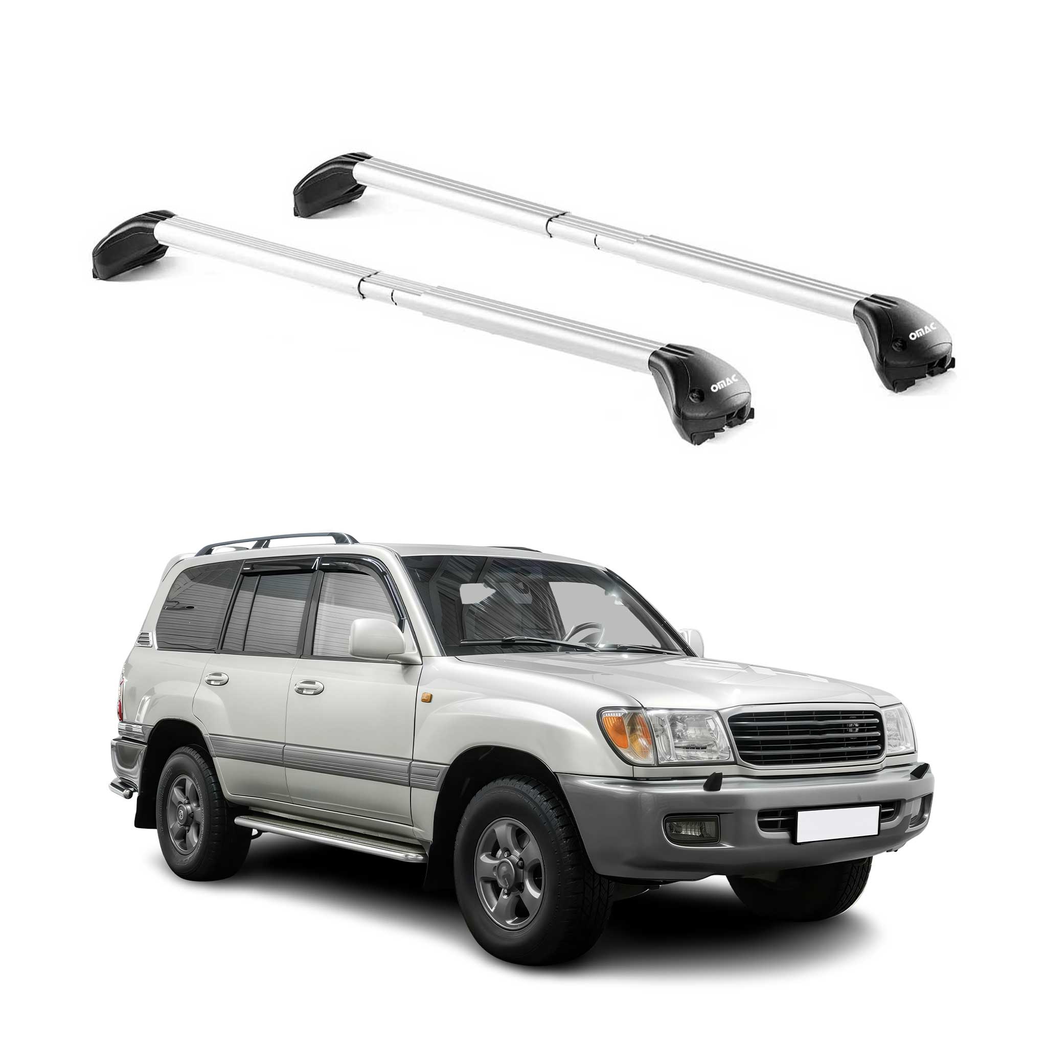 Omac Dachträger Querträger Tüv Geprüft Für Toyota Land Cruiser 100 1998-2007 5tür – Abschließbar (4 Schlösser) – Max 100 Kg – Edelstahlband + Gummischutz Silber