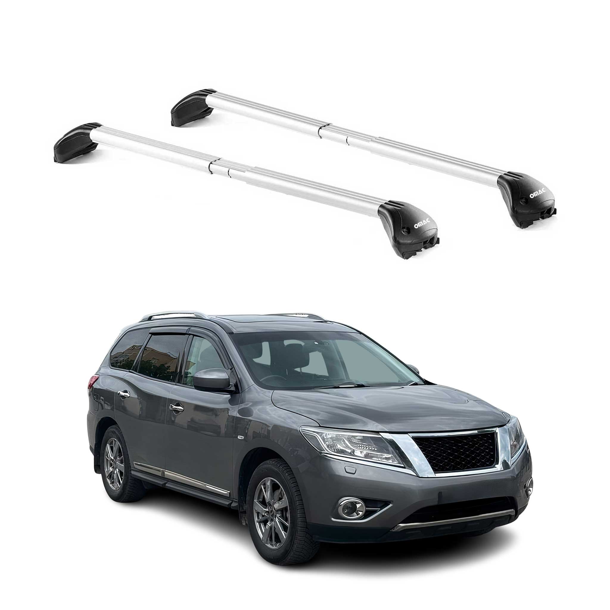 Omac Dachträger Querträger Tüv Geprüft Für Nissan Patfhinder Iv 2013-2020 – Abschließbar (4 Schlösser) – Max 100 Kg – Edelstahlband + Gummischutz Silber