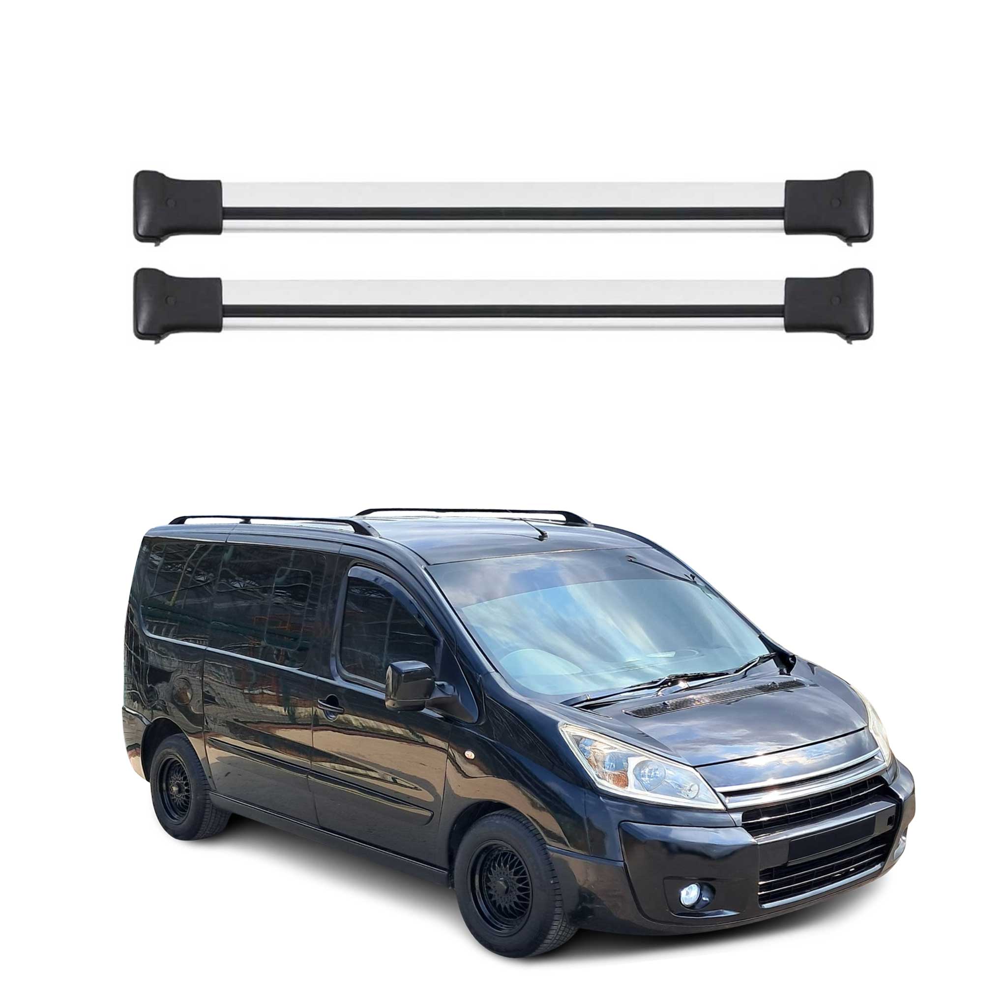 Omac Aluminium Dachträger Querträger Für Citroen Jumpy 2006-2016 – Max. 75 Kg – 2 Stangen Silber