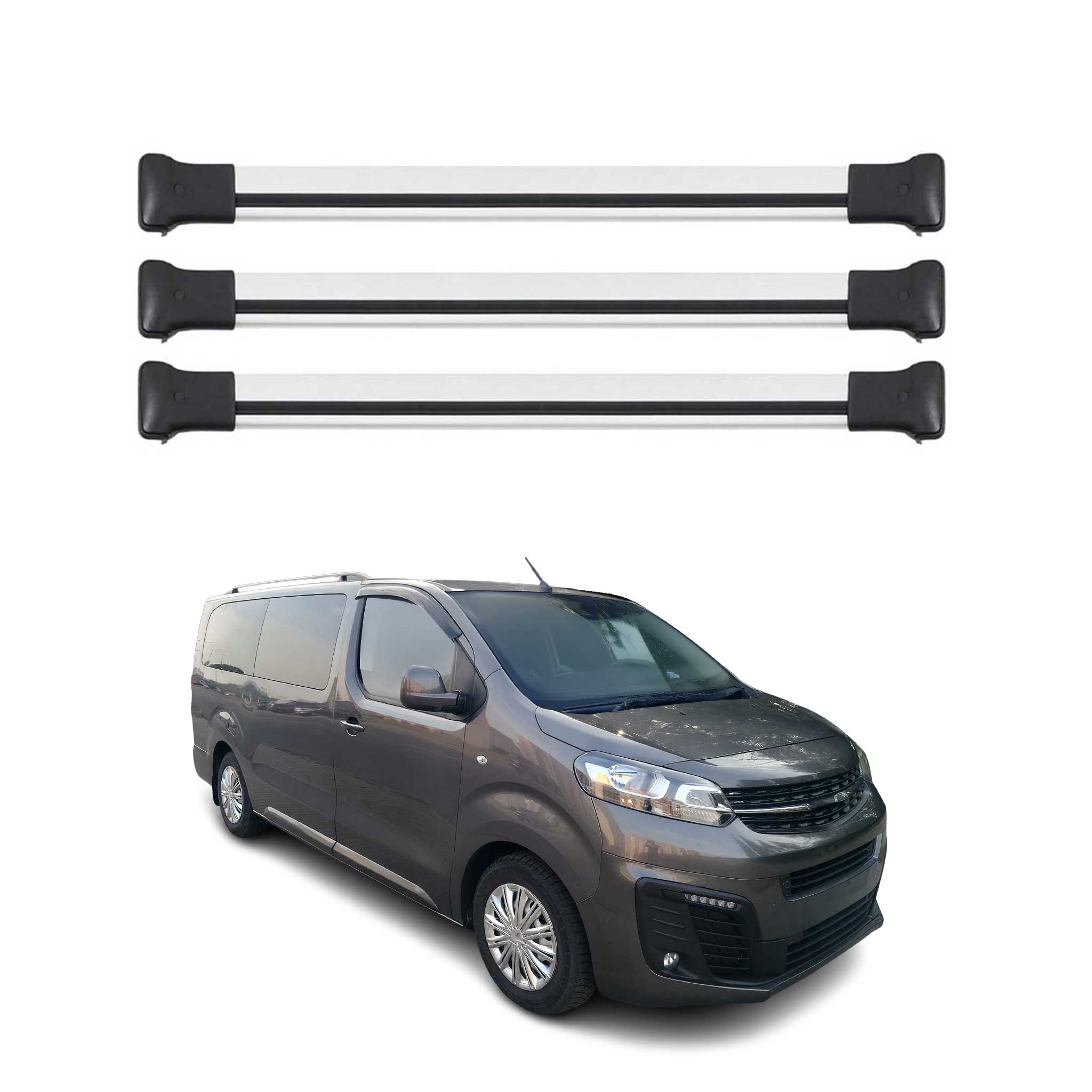 Omac Aluminium Dachträger Querträger Für Opel Vivaro C / Zafira Life 2019-2026 – Max. 75 Kg – 3 Stangen Silber