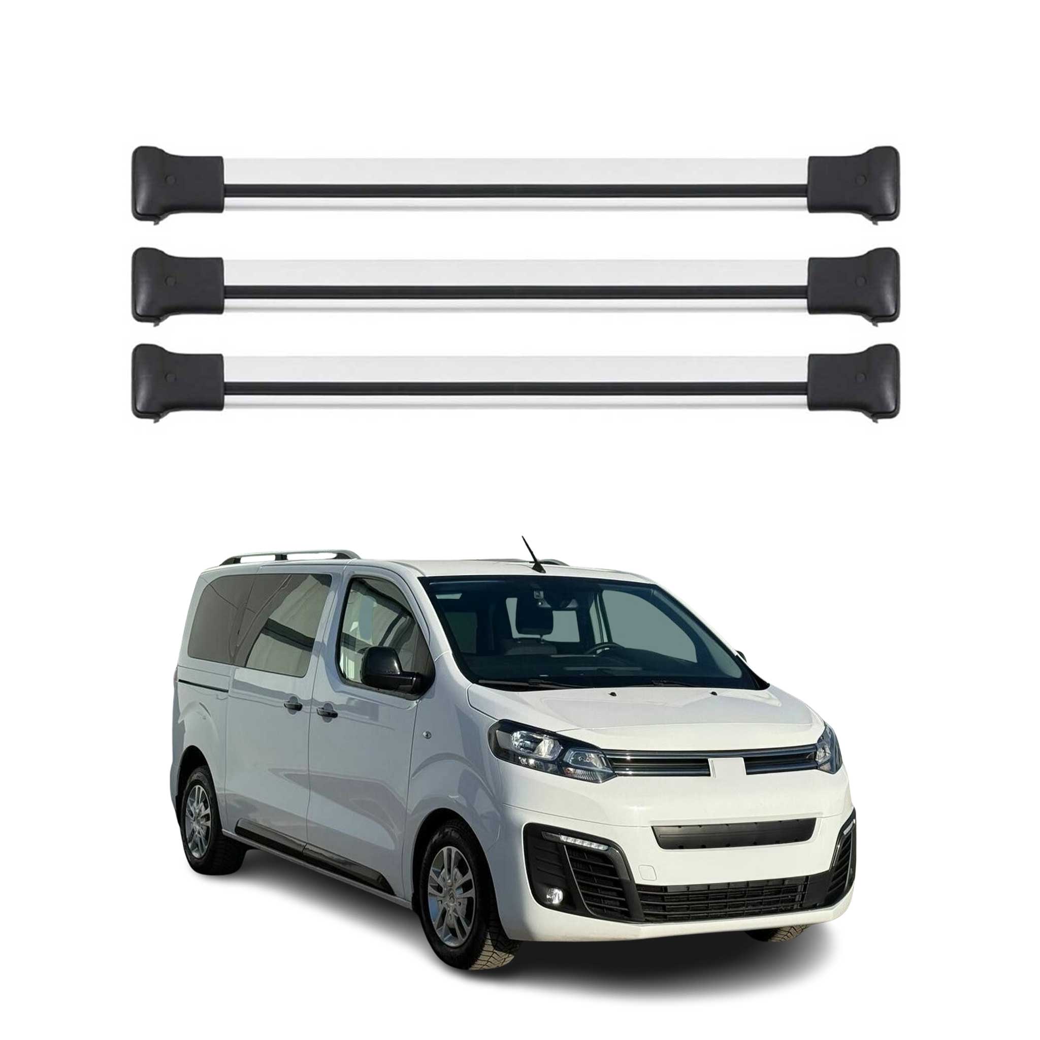 Omac Aluminium Dachträger Querträger Für Citroen Jumpy / Spacetourer 2016-2026 – Max. 75 Kg – 3 Stangen Silber