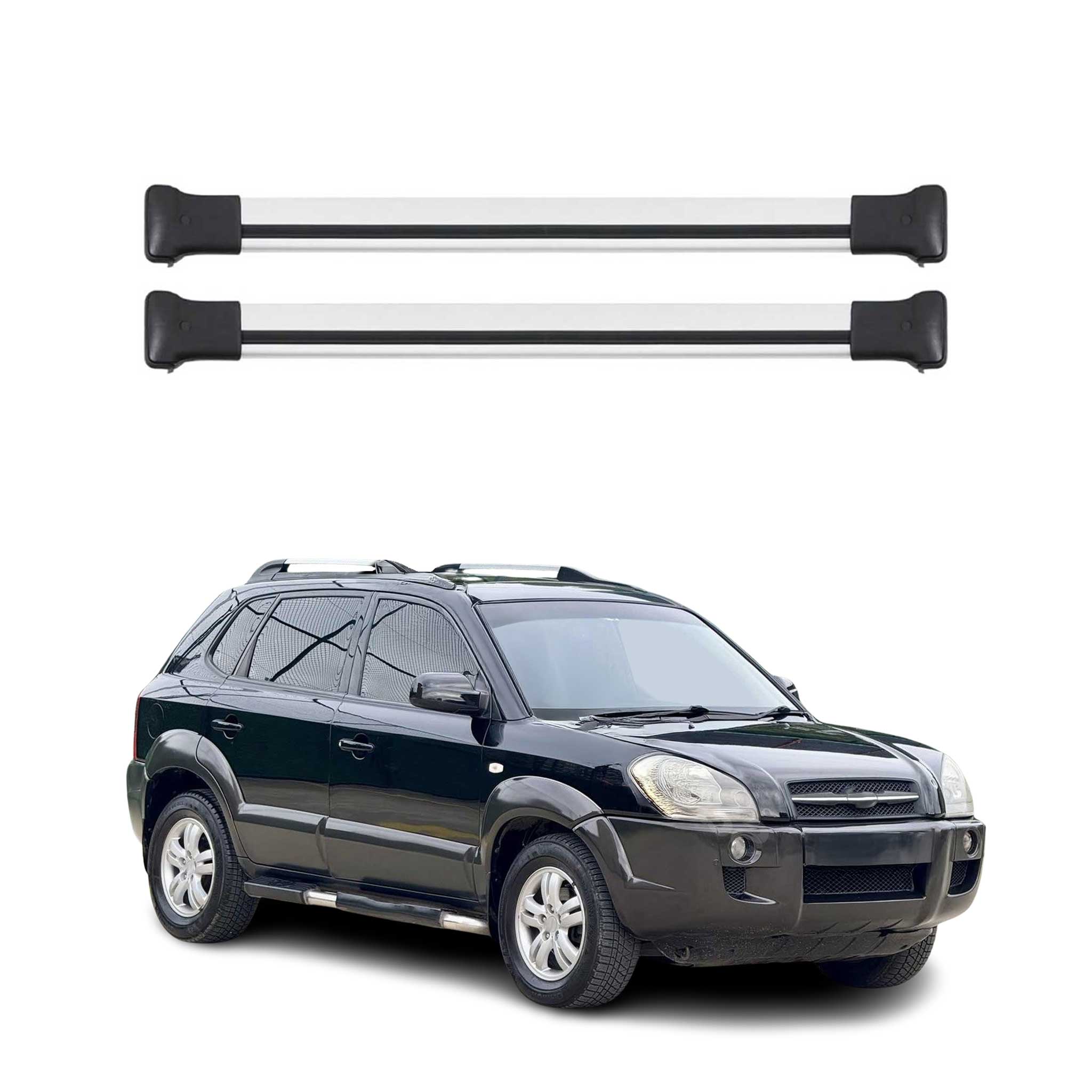 Omac Aluminium Dachträger Querträger Für Hyundai Tucson I 2005-2009 – Max. 75 Kg – 2 Stangen Silber