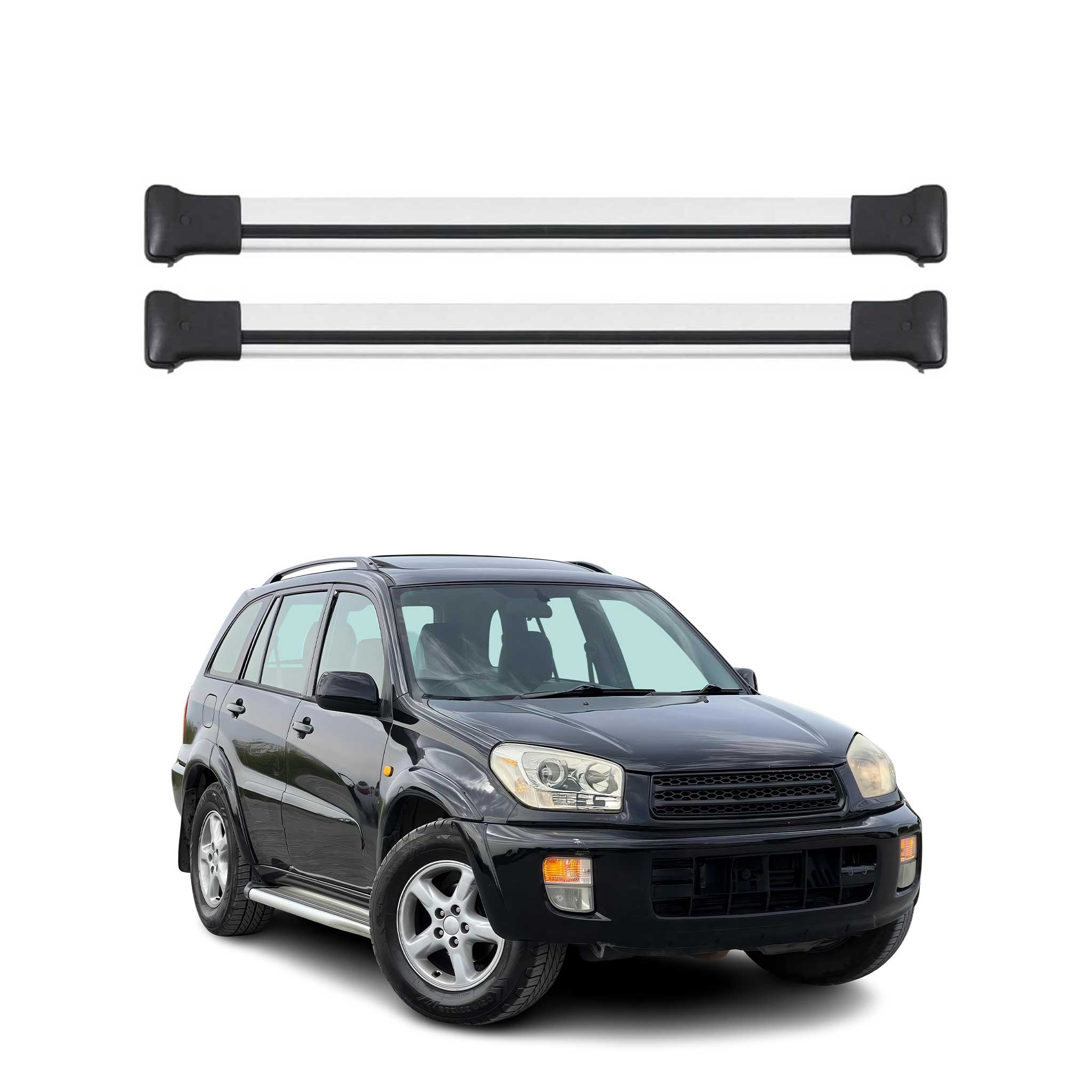 Omac Aluminium Dachträger Querträger Für Toyota Rav4 I 1996-2000 – Max. 75 Kg – 2 Stangen Silber