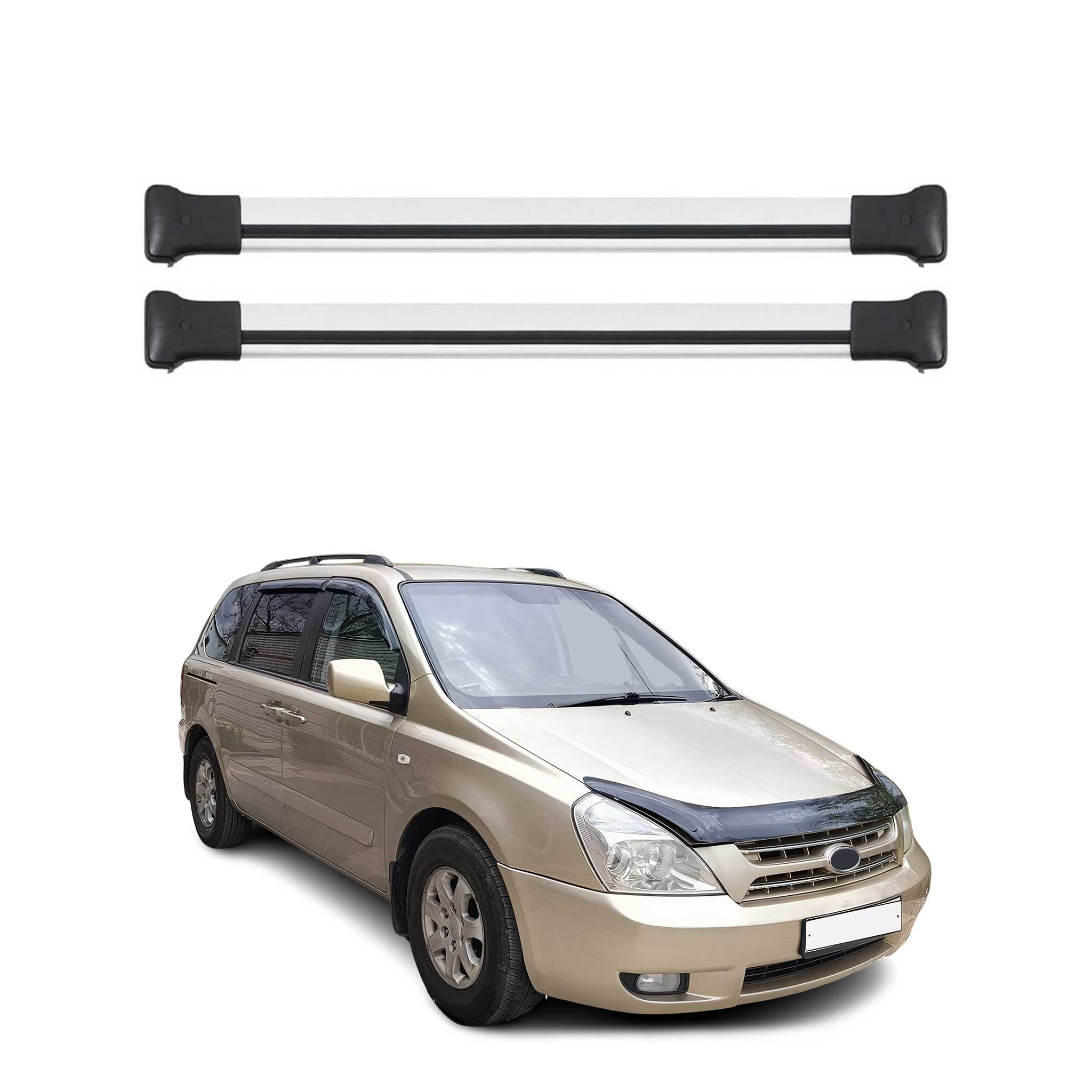 Omac Aluminium Dachträger Querträger Für Kia Carnival Ii 2006-2014 – Max. 75 Kg – 2 Stangen Silber
