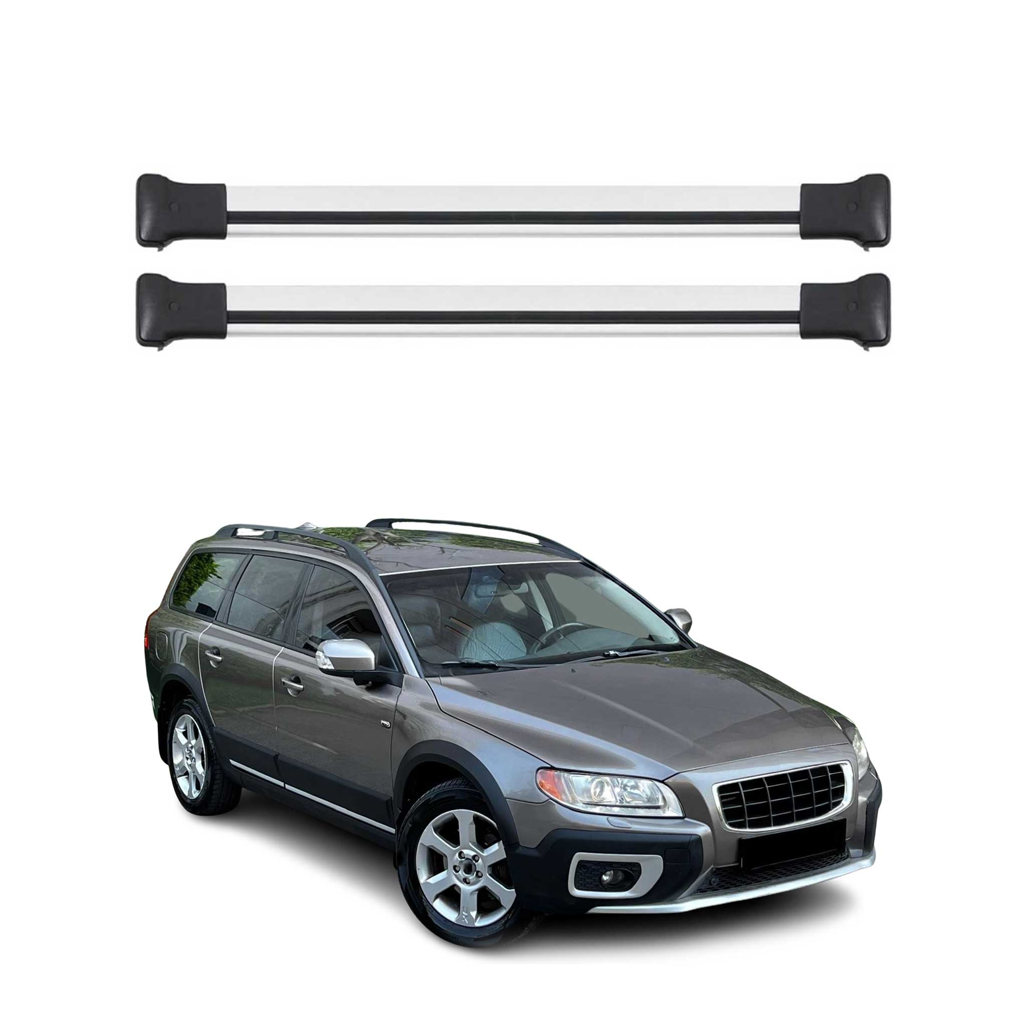 Omac Aluminium Dachträger Querträger Für Volvo Xc70 Iii 2008-2016 – Max. 75 Kg – 2 Stangen Silber