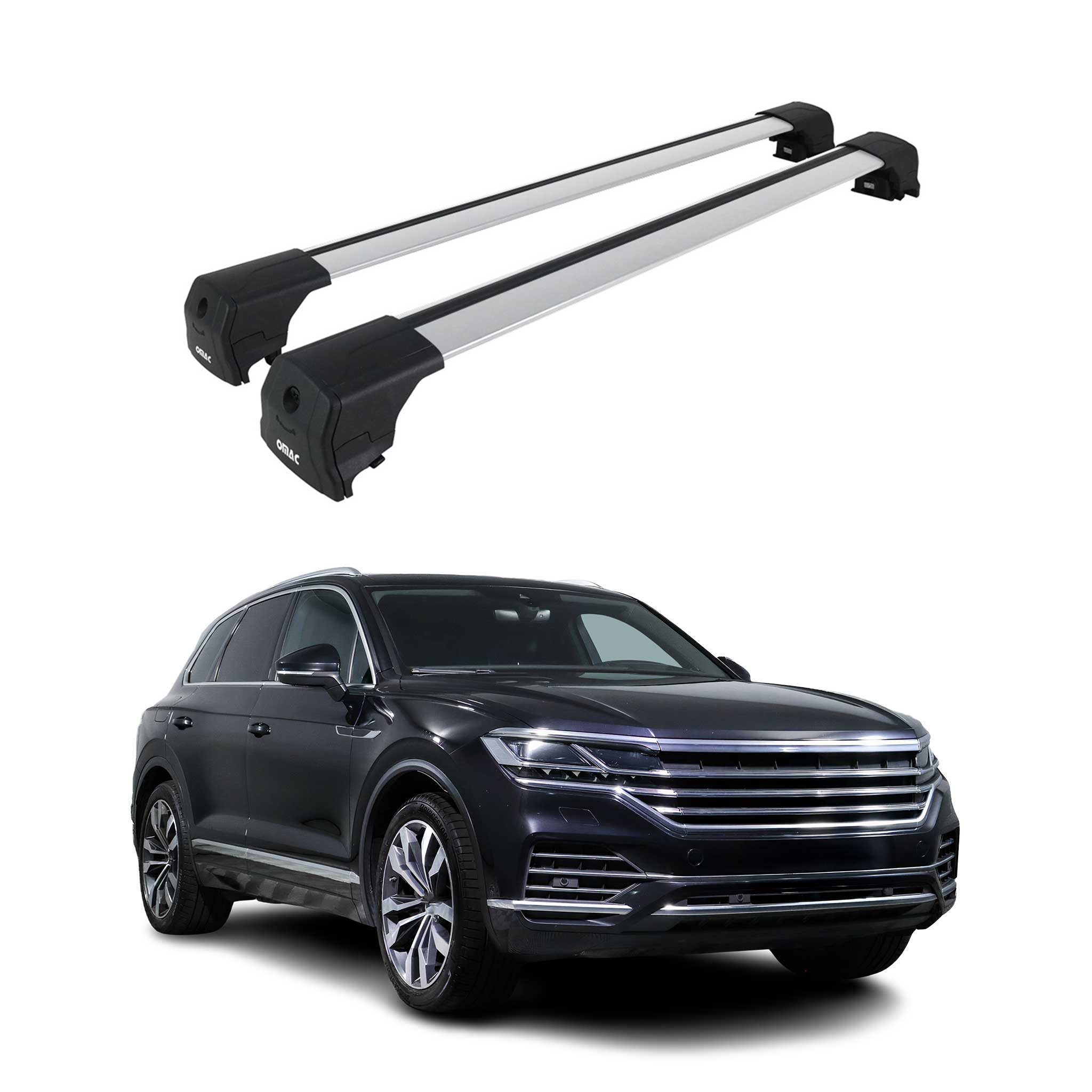 Omac Aluminium Dachträger Querträger Für Vw Touareg Iii 2018-2026 – City Crash – Iso/pas 11154:2006 – Abschließbar – Max. 75 Kg – 2 Stangen Silber