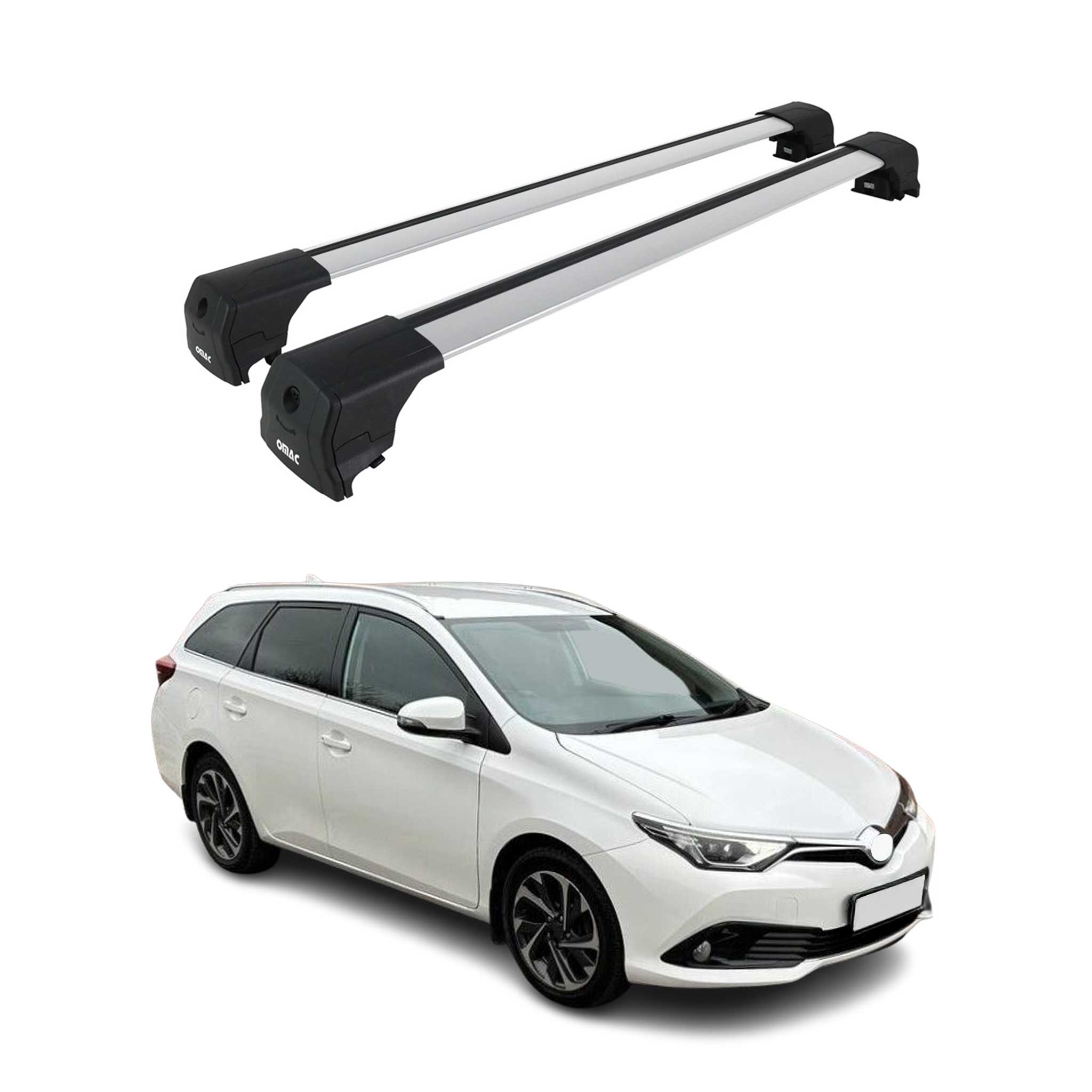 Omac Aluminium Dachträger Querträger Für Toyota Auris Ii Kombi 2012-2018 – City Crash – Iso/pas 11154:2006 – Abschließbar – Max. 75 Kg – 2 Stangen Silber