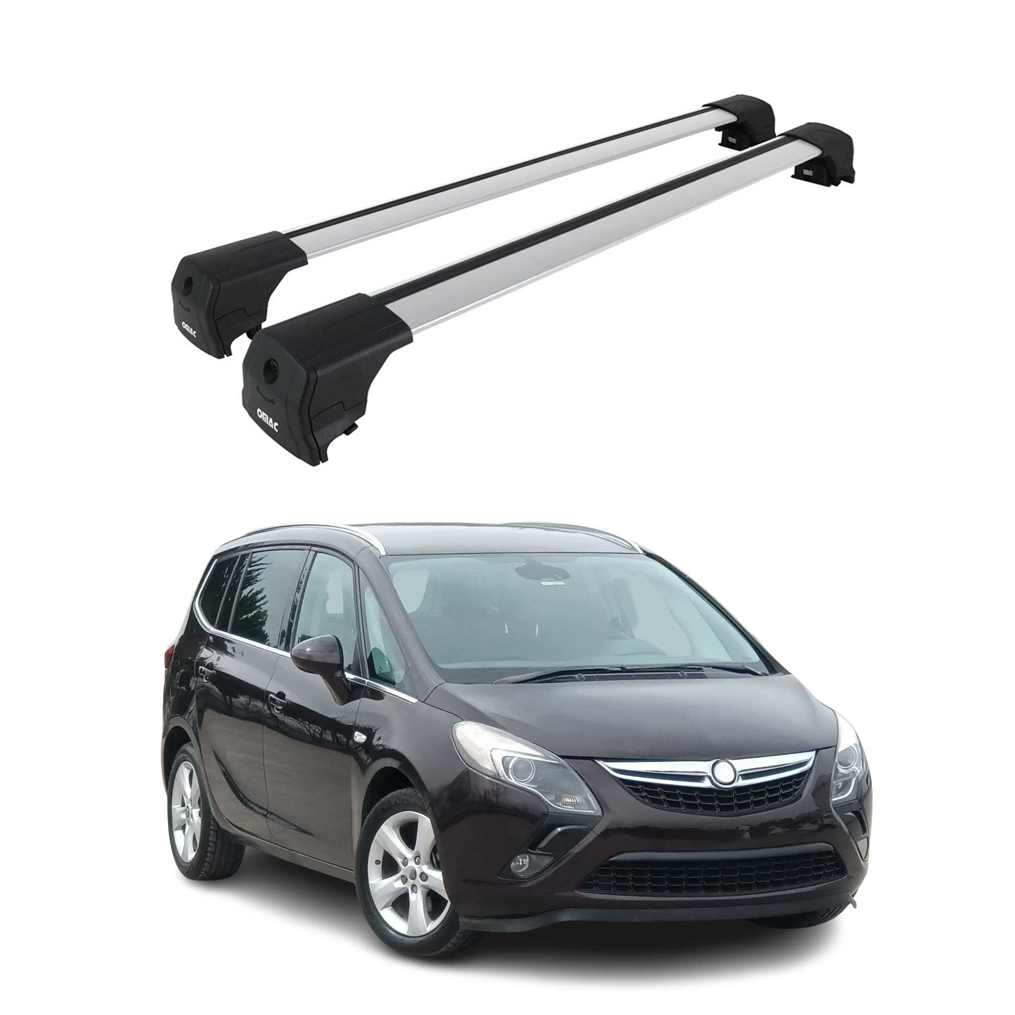 Omac Aluminium Dachträger Querträger Für Opel Zafira C Tourer 2011-2019 – City Crash – Iso/pas 11154:2006 – Abschließbar – Max. 75 Kg – 2 Stangen Silber
