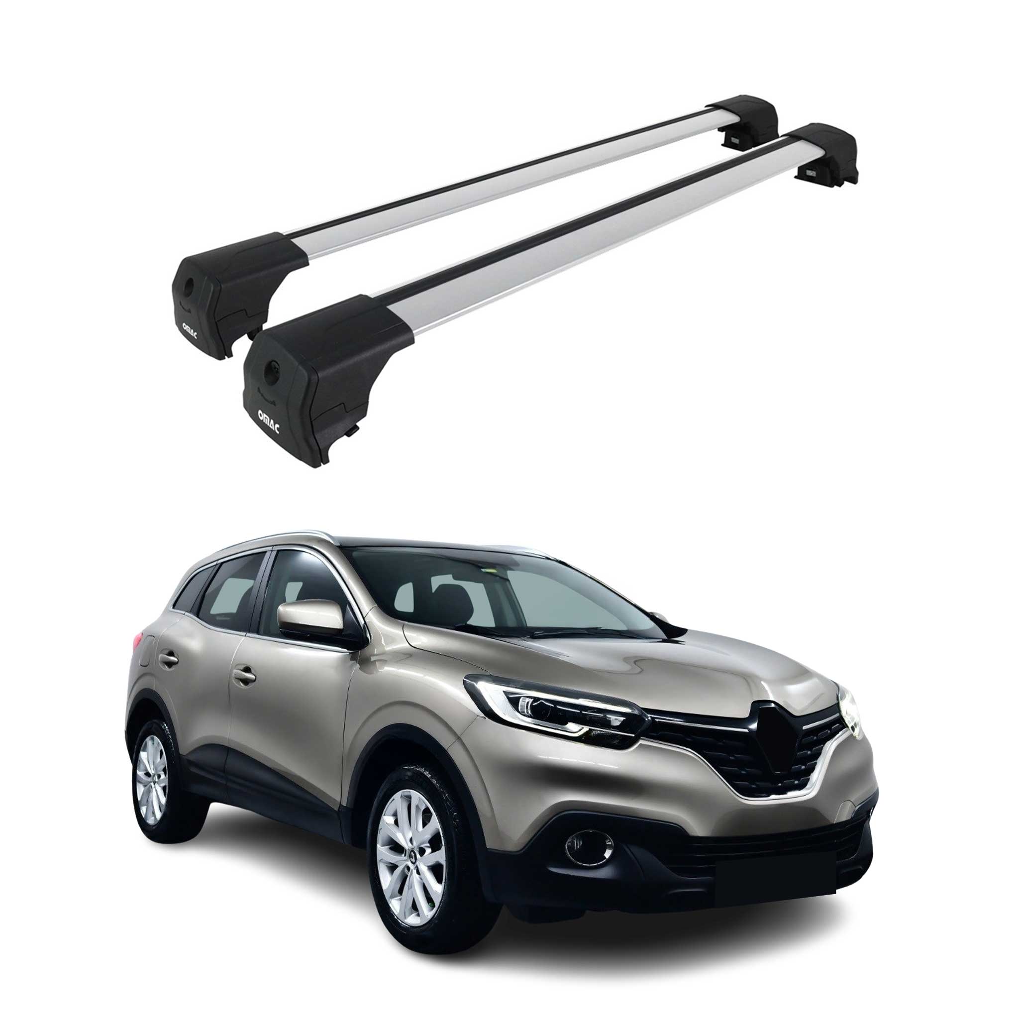 Omac Aluminium Dachträger Querträger Für Renault Kadjar 2015-2022 – City Crash – Iso/pas 11154:2006 – Abschließbar – Max. 75 Kg – 2 Stangen Silber