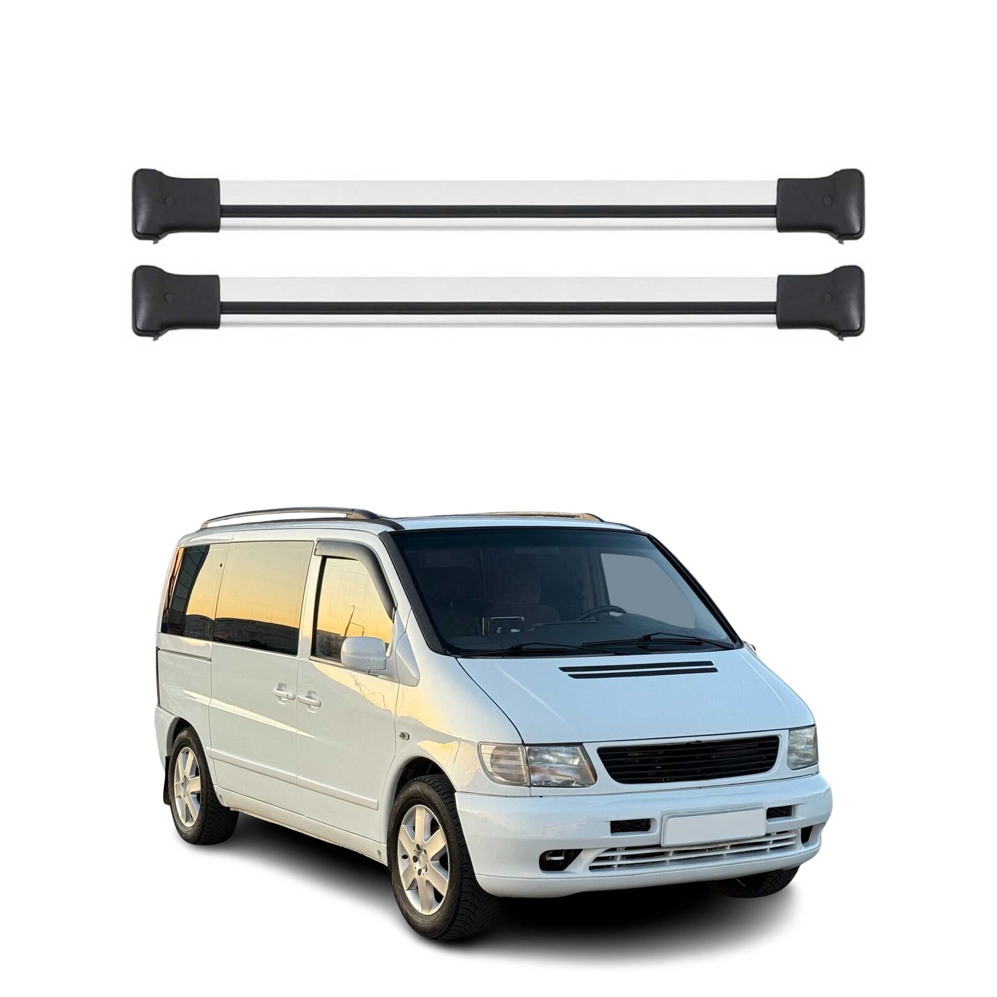 Omac Aluminium Dachträger Querträger Für Mercedes Vito W638 1996-2003 – Tüv / Din 75302:2019 – Max. 75 Kg – 2 Stangen Silber