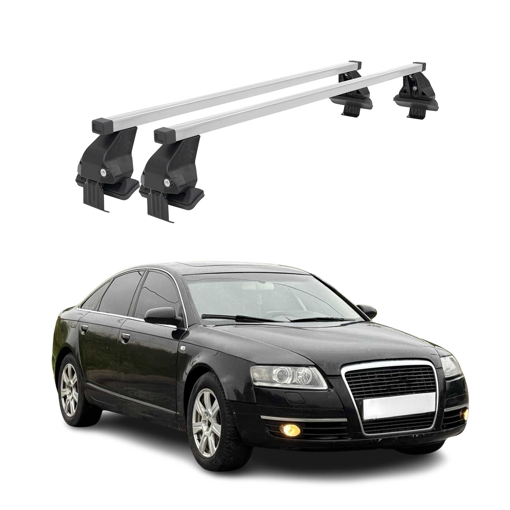 Omac Dachträger Querträger Stahl Für Audi A6 C6 Limo 2004-2011 – Abschließbar – City-crash-getestet – Din 75302:2019 – Iso/pas 11154:2006 – Max. 50 Kg Silber