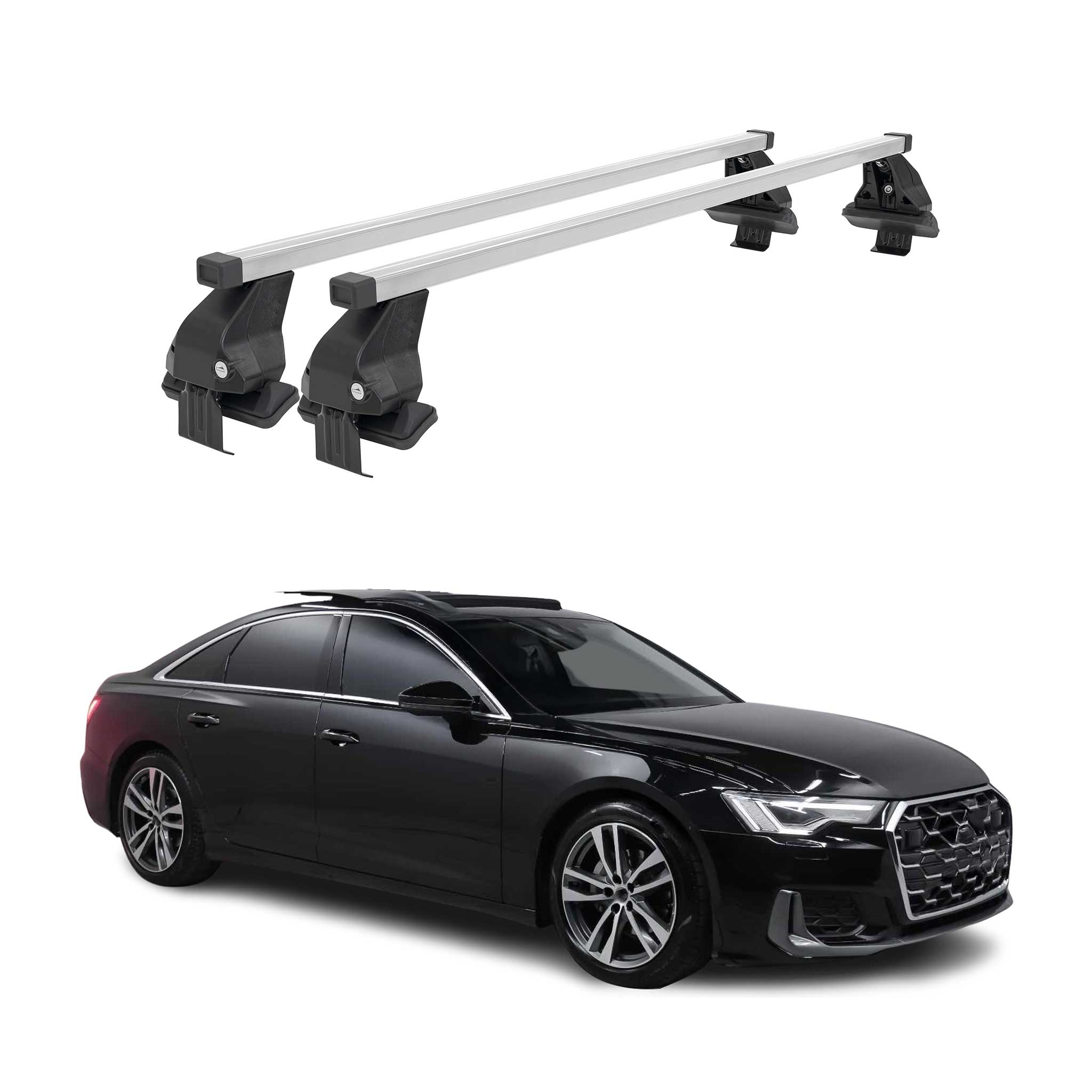 Omac Dachträger Querträger Stahl Für Audi A6 C8 Limo 2018-2025 – Abschließbar – City-crash-getestet – Din 75302:2018 – Iso/pas 11154:2006 – Max. 50 Kg Silber
