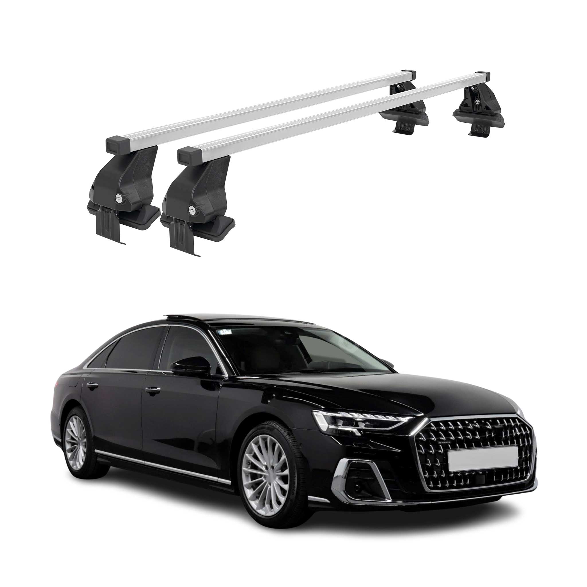 Omac Dachträger Querträger Stahl Für Audi A8 Limo 2018-2026 – Abschließbar – City-crash-getestet – Din 75302:2019 – Iso/pas 11154:2006 – Max. 50 Kg Silber