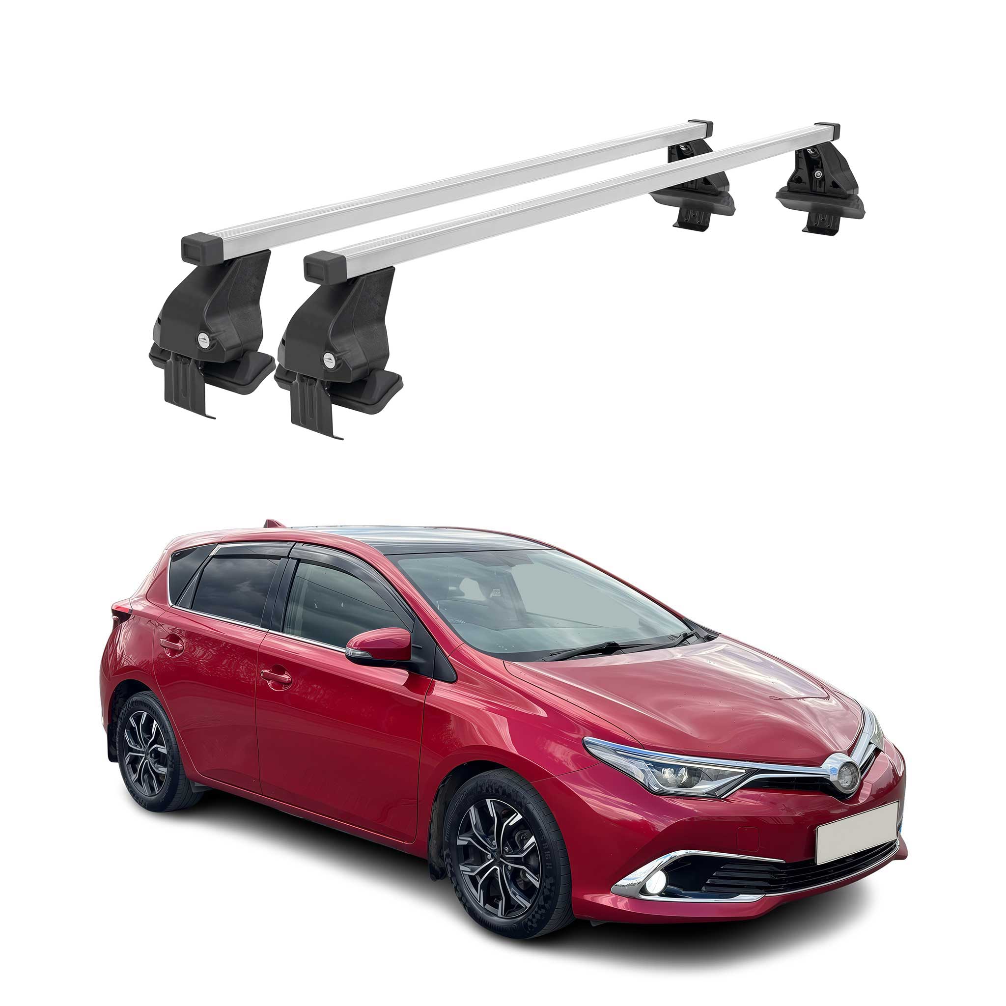 Omac Dachträger Querträger Stahl Für Toyota Auris Iii Schrägheck 2018-2026 – Abschließbar – City-crash-getestet – Din 75302:2019 – Iso/pas 11154:2006 – Max. 50 Kg Silber