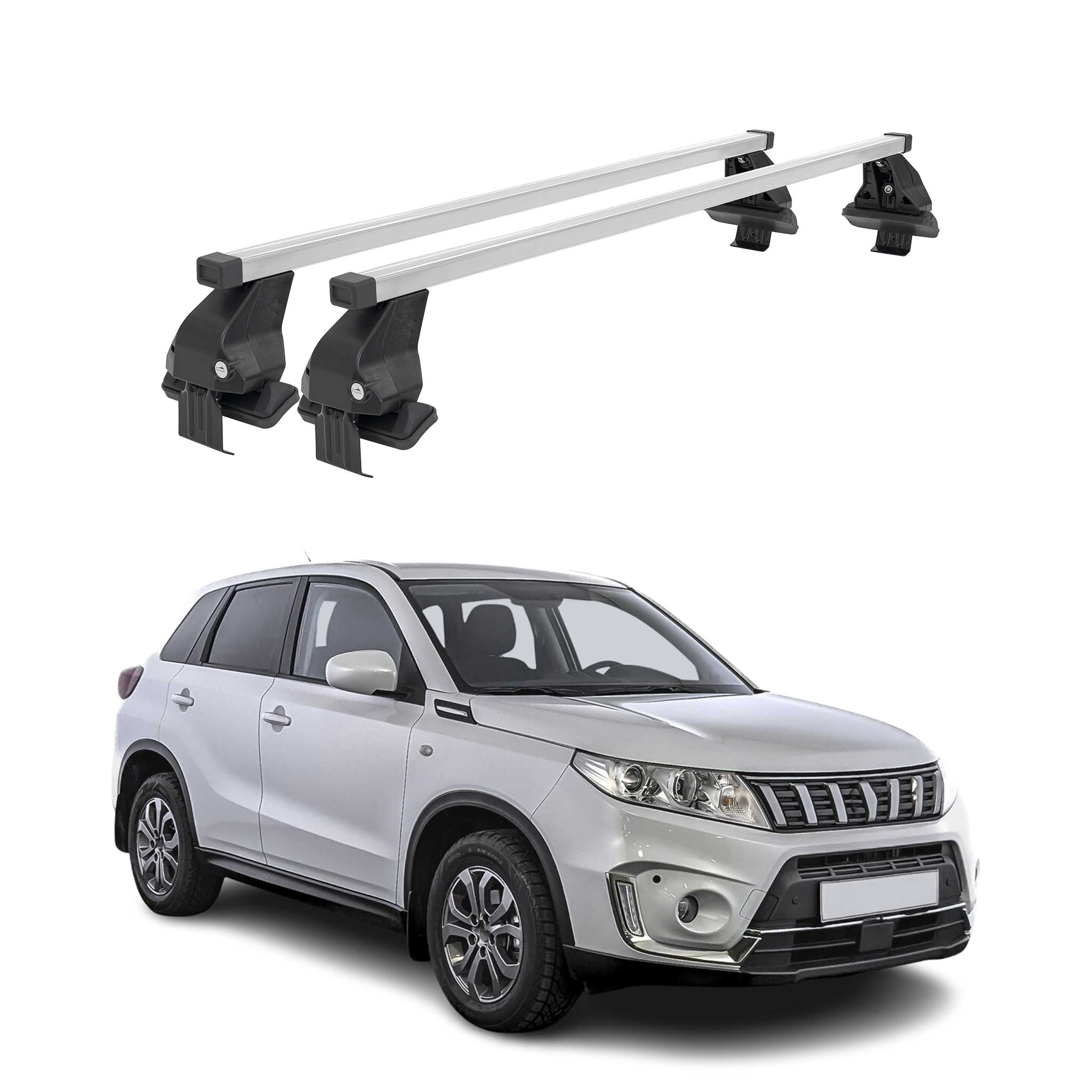 Omac Dachträger Querträger Stahl Für Suzuki Vitara Iv 2015-2026 – Abschließbar – City-crash-getestet – Din 75302:2019 – Iso/pas 11154:2006 – Max. 50 Kg Silber