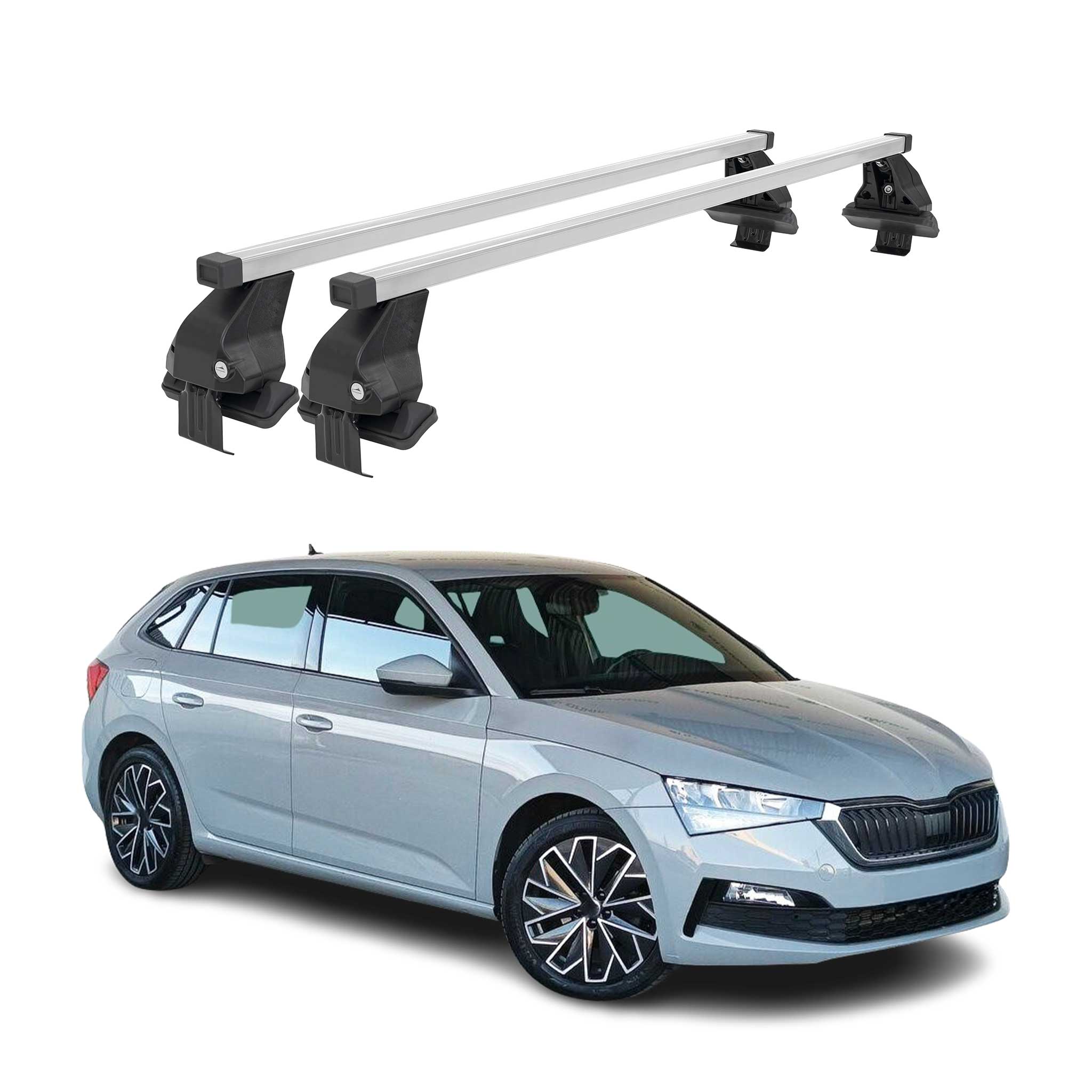 Omac Dachträger Querträger Stahl Für Skoda Scala 2019-2026 – Abschließbar – City-crash-getestet – Din 75302:2019 – Iso/pas 11154:2006 – Max. 50 Kg Silber
