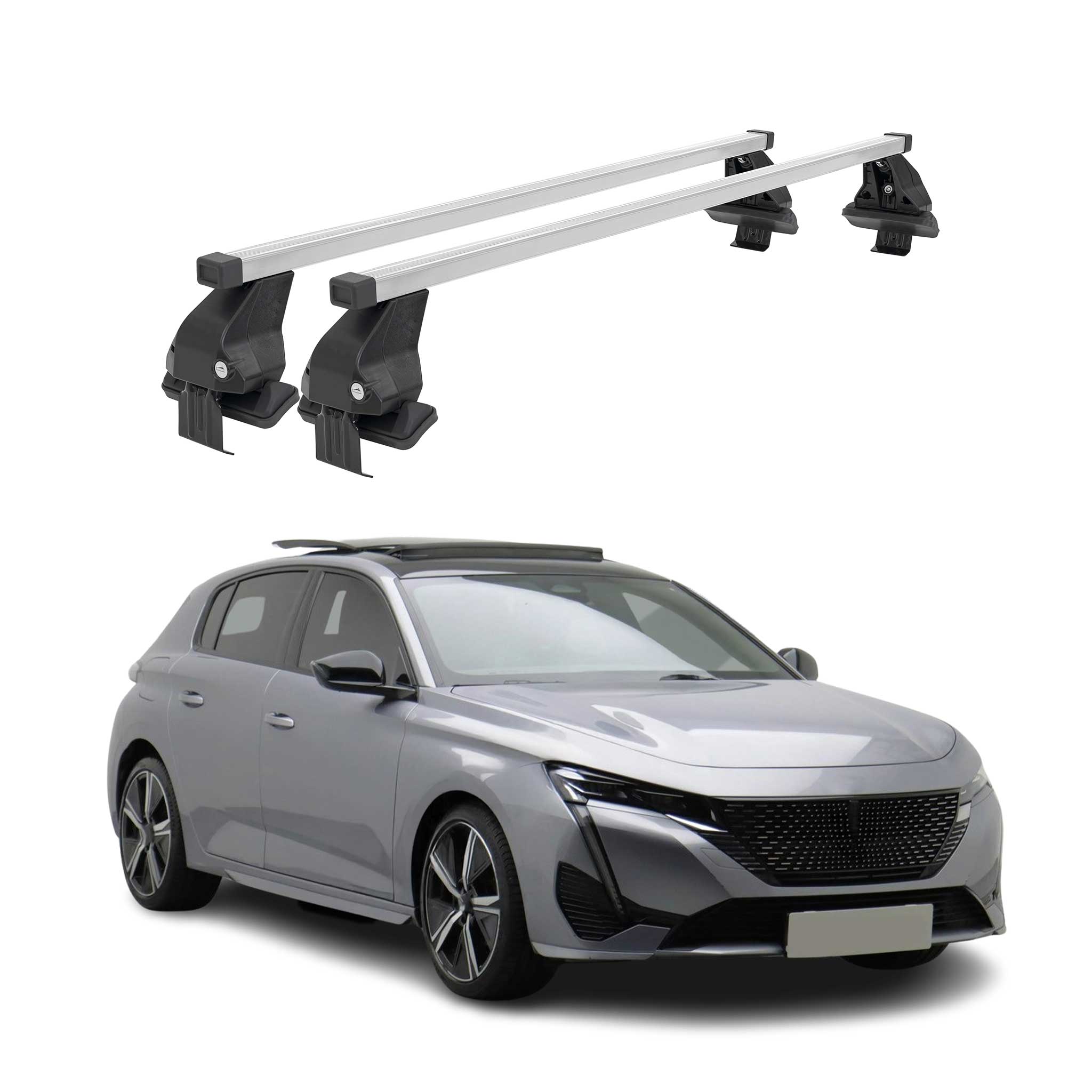 Omac Dachträger Querträger Stahl Für Peugeot 308 Iii 2021-2026 – Abschließbar – City-crash-getestet – Din 75302:2019 – Iso/pas 11154:2006 – Max. 50 Kg Silber