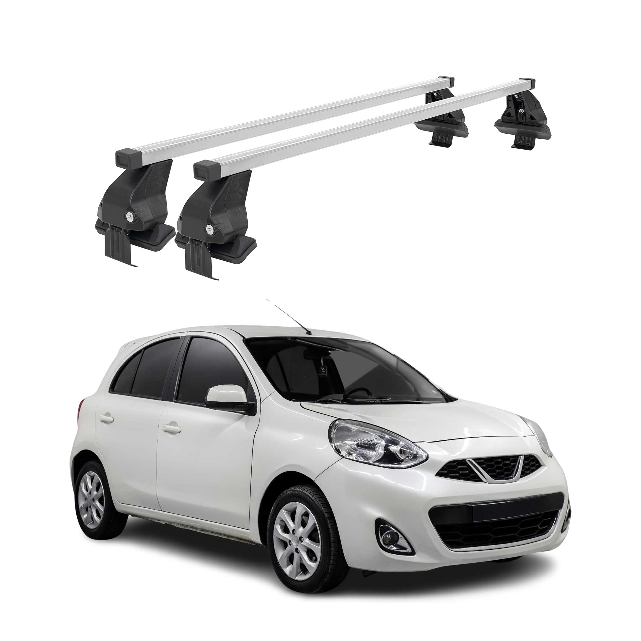 Omac Dachträger Querträger Stahl Für Nissan Micra V 2017-2023 – Abschließbar – City-crash-getestet – Din 75302:2019 – Iso/pas 11154:2006 – Max. 50 Kg Silber