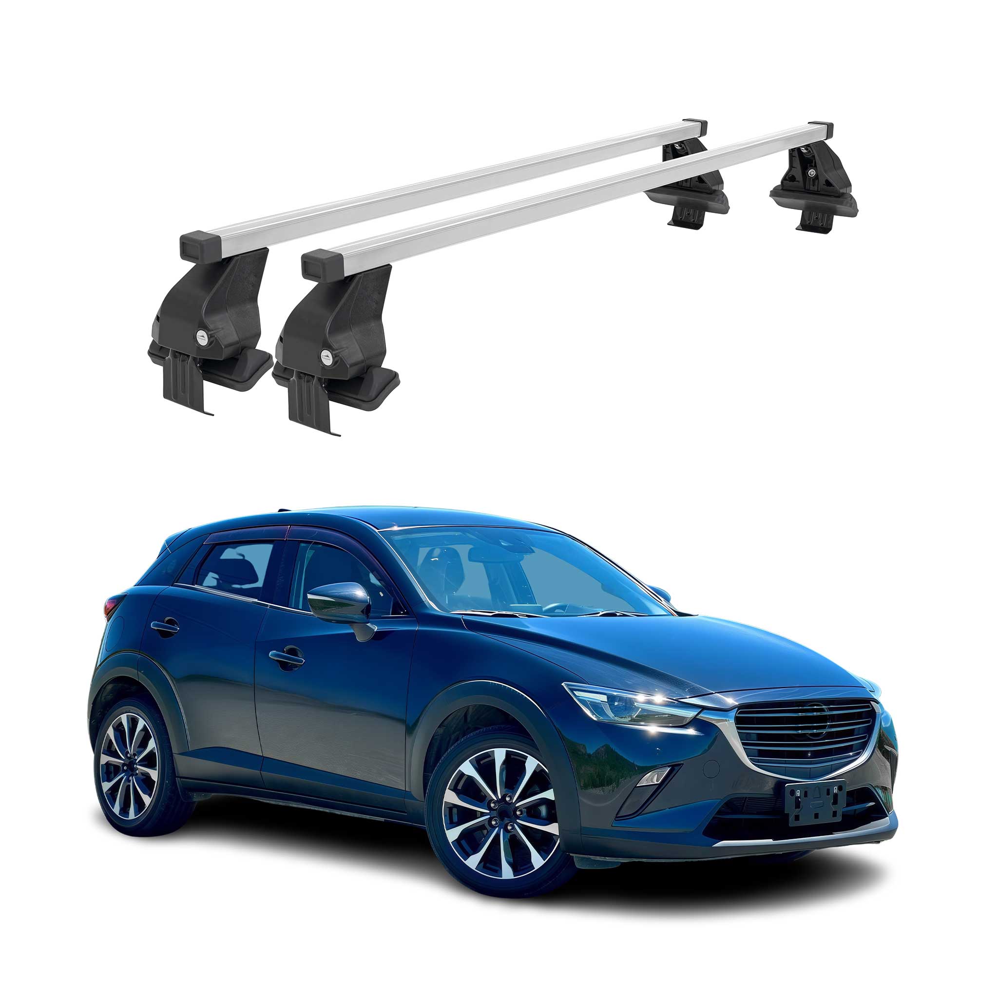 Omac Dachträger Querträger Stahl Für Mazda Cx-3 2015-2021 – Abschließbar – City-crash-getestet – Din 75302:2019 – Iso/pas 11154:2006 – Max. 50 Kg Silber