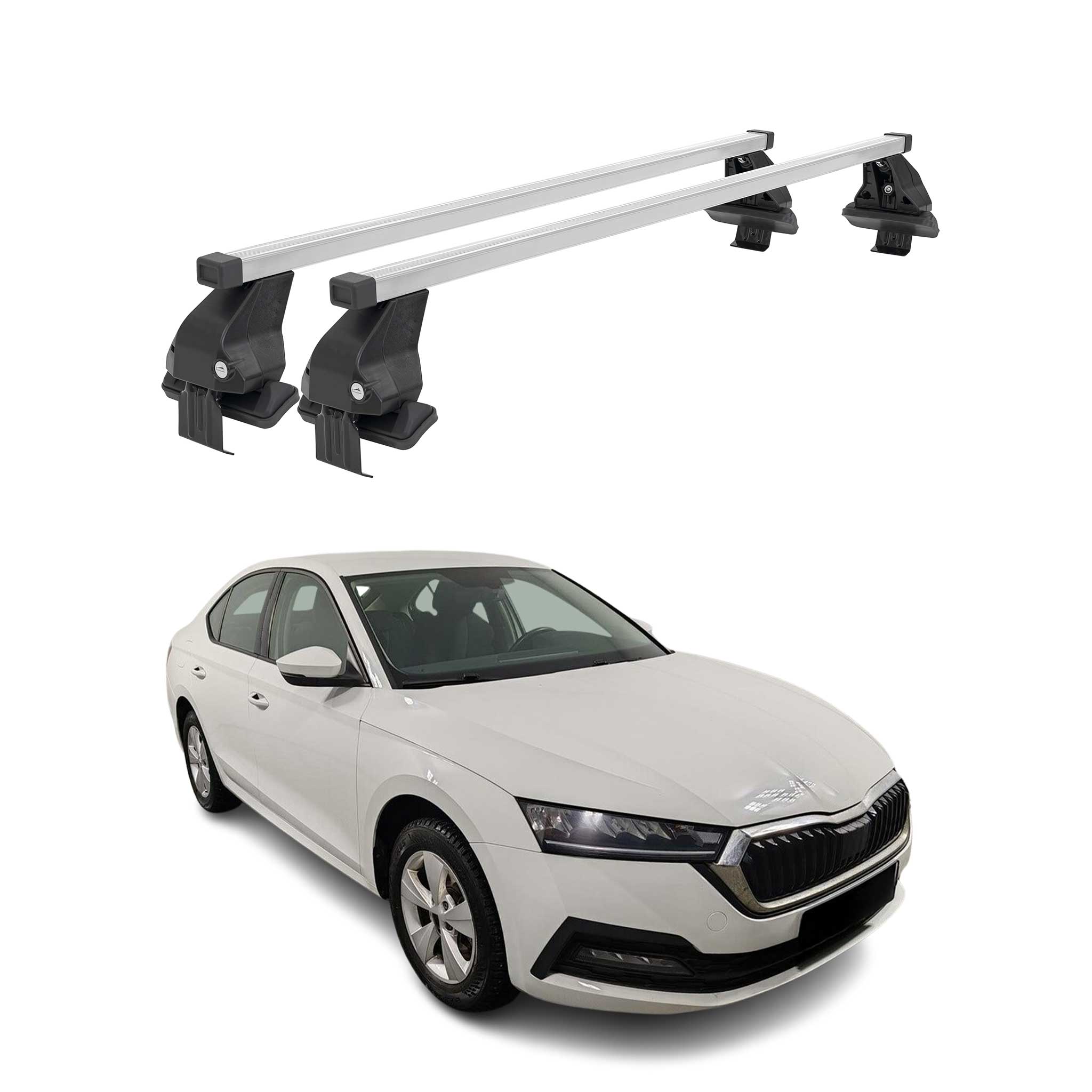 Omac Dachträger Querträger Stahl Für Skoda Octavia Iv 2020-2026 – Abschließbar – City-crash-getestet – Din 75302:2019 – Iso/pas 11154:2006 – Max. 50 Kg Silber