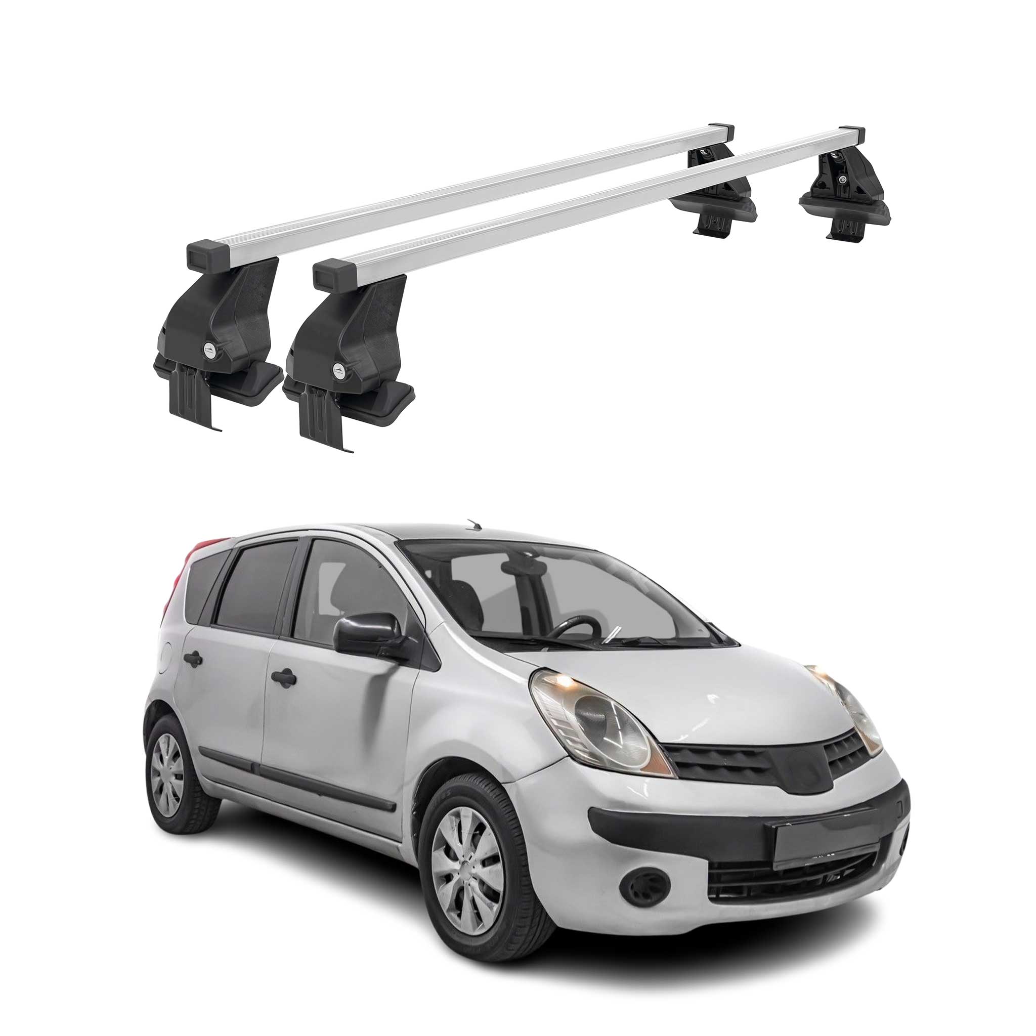 Omac Dachträger Querträger Stahl Für Nissan Note I 2006-2013 – Abschließbar – City-crash-getestet – Din 75302:2019 – Iso/pas 11154:2006 – Max. 50 Kg Silber