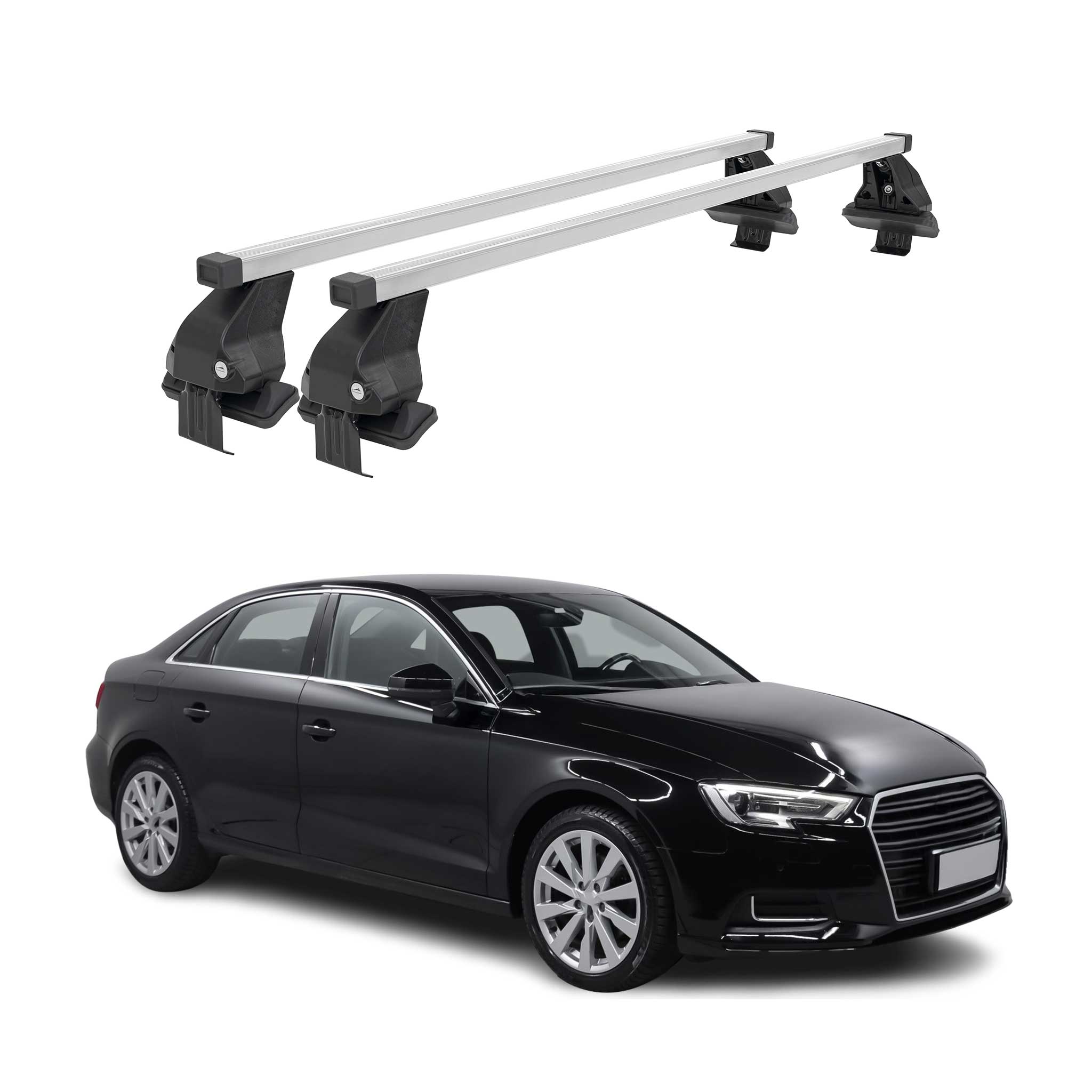 Omac Dachträger Querträger Stahl Für Audi A3 8v Limo 2013-2020 – Abschließbar – City-crash-getestet – Din 75302:2019 – Iso/pas 11154:2006 – Max. 50 Kg Silber