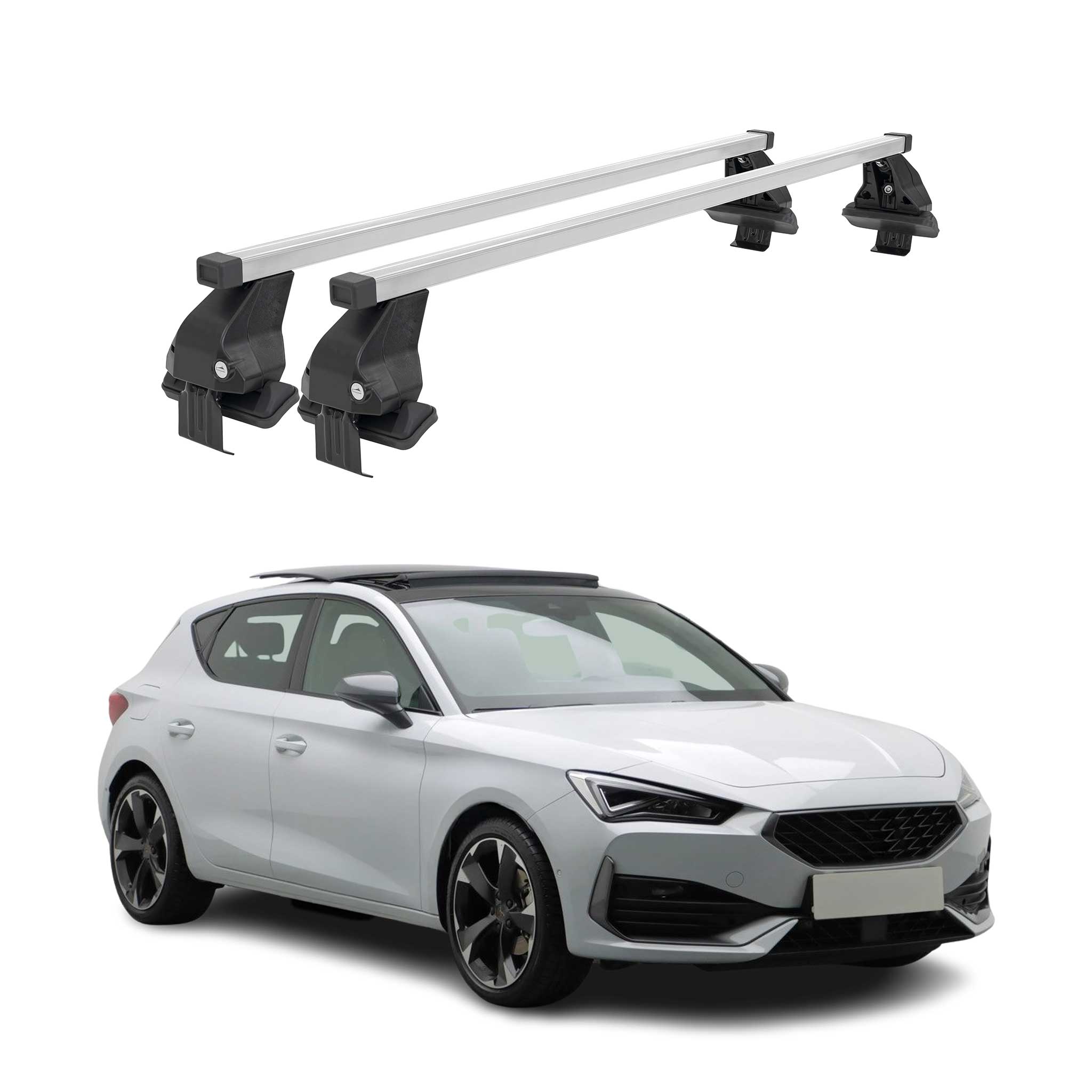 Omac Dachträger Querträger Stahl Für Cupra Leon 2020-2026 – Abschließbar – City-crash-getestet – Din 75302:2019 – Iso/pas 11154:2006 – Max. 50 Kg Silber