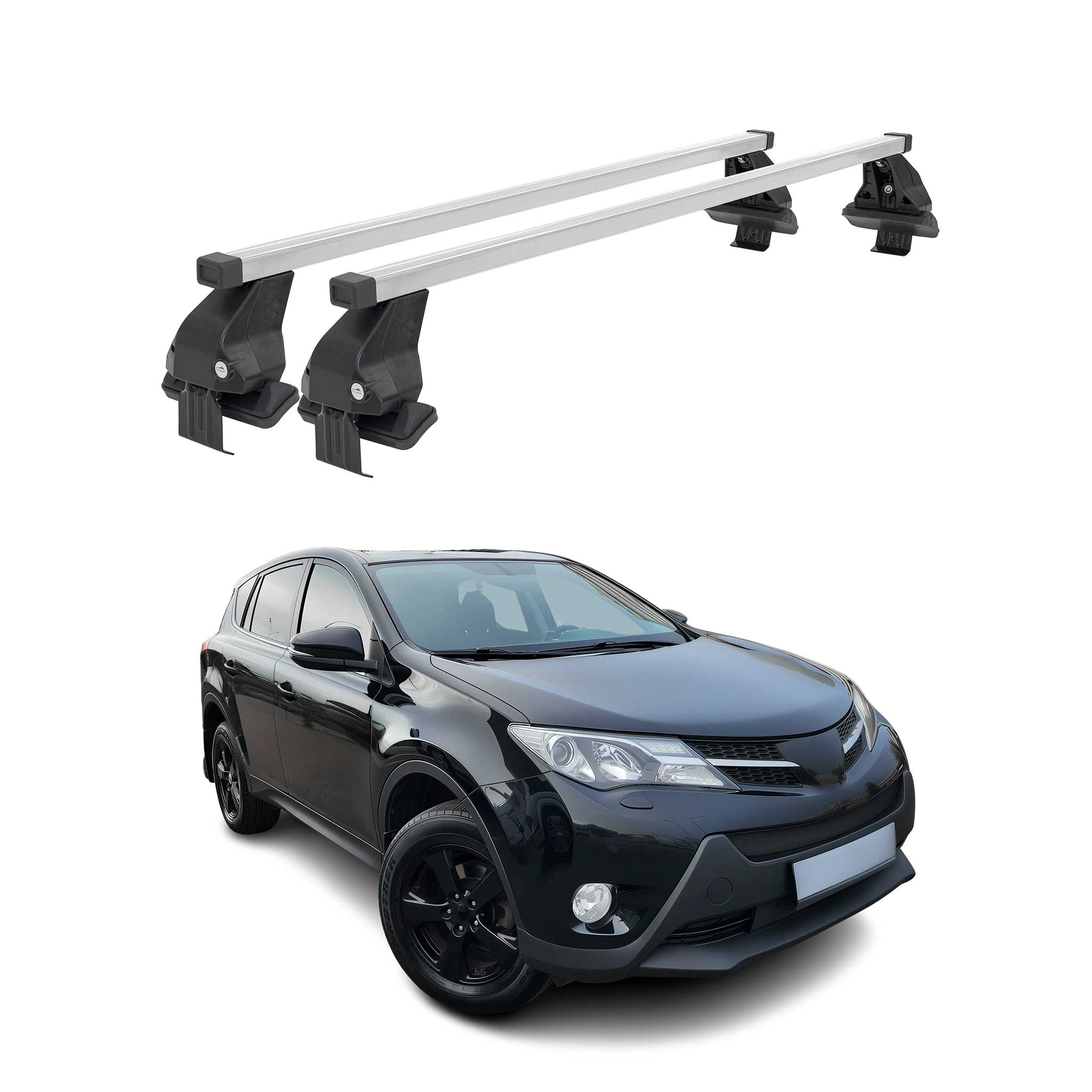Omac Dachträger Querträger Stahl Für Toyota Rav4 Iv 2013-2015 Pre-fl – Abschließbar – City-crash-getestet – Din 75302:2019 – Iso/pas 11154:2006 – Max. 50 Kg Silber