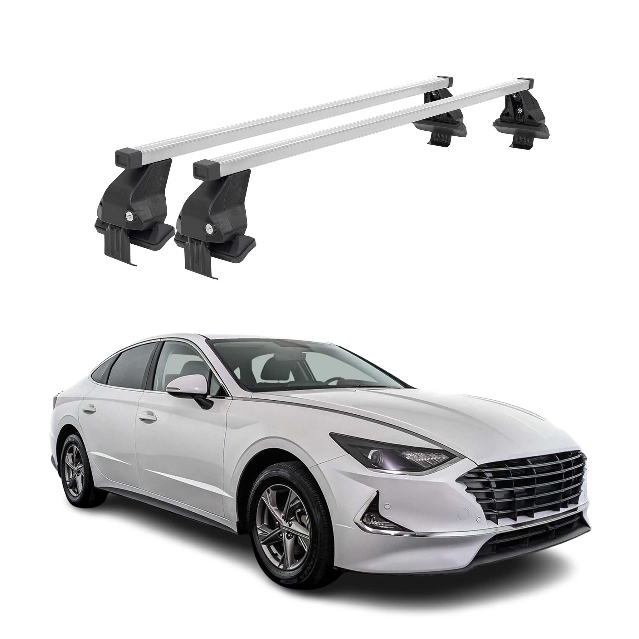 Omac Dachträger Querträger Stahl Für Hyundai Sonata Viii 2020-2026 – Abschließbar – City-crash-getestet – Din 75302:2020 – Iso/pas 11154:2006 – Max. 50 Kg Silber