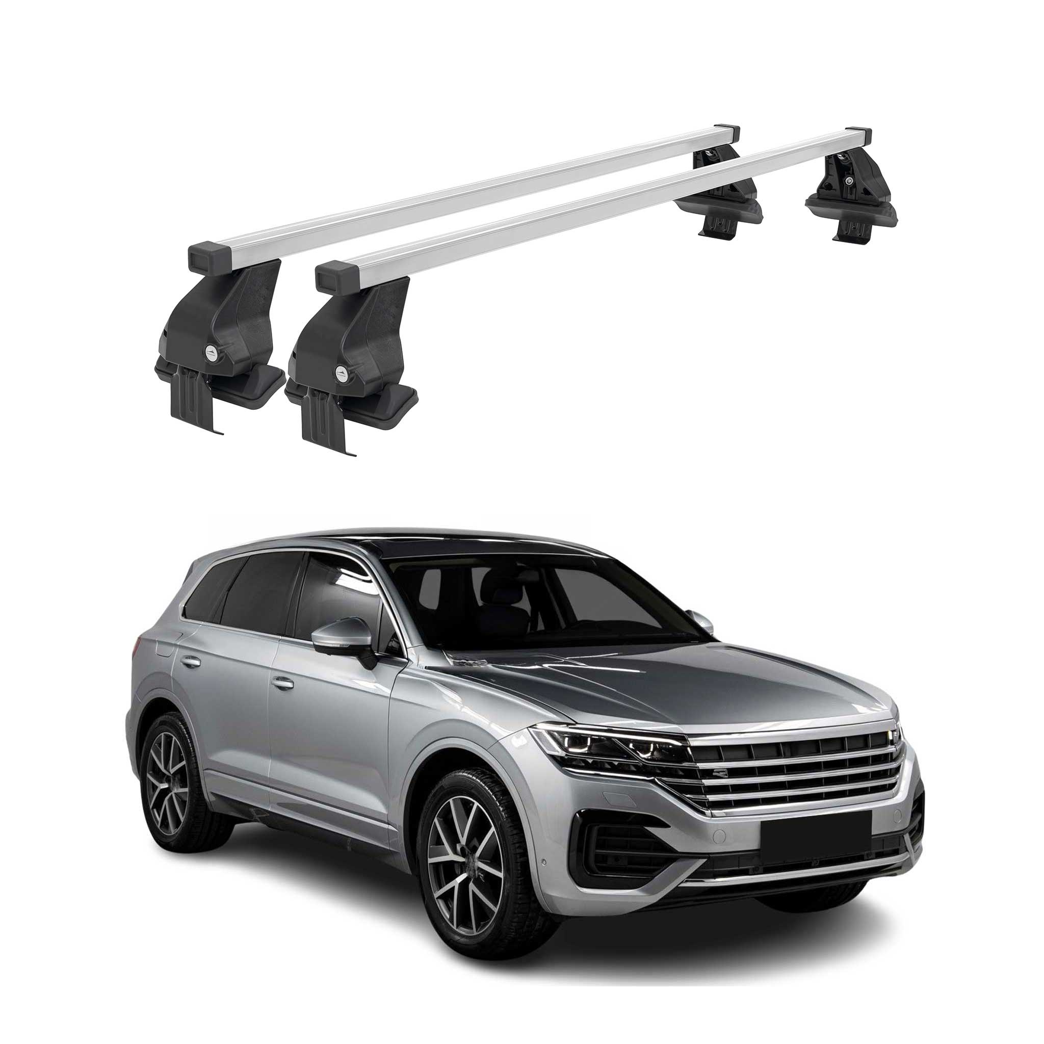 Omac Dachträger Querträger Stahl Für Vw Touareg Iii 2018-2026 – Abschließbar – City-crash-getestet – Din 75302:2019 – Iso/pas 11154:2006 – Max. 50 Kg Silber