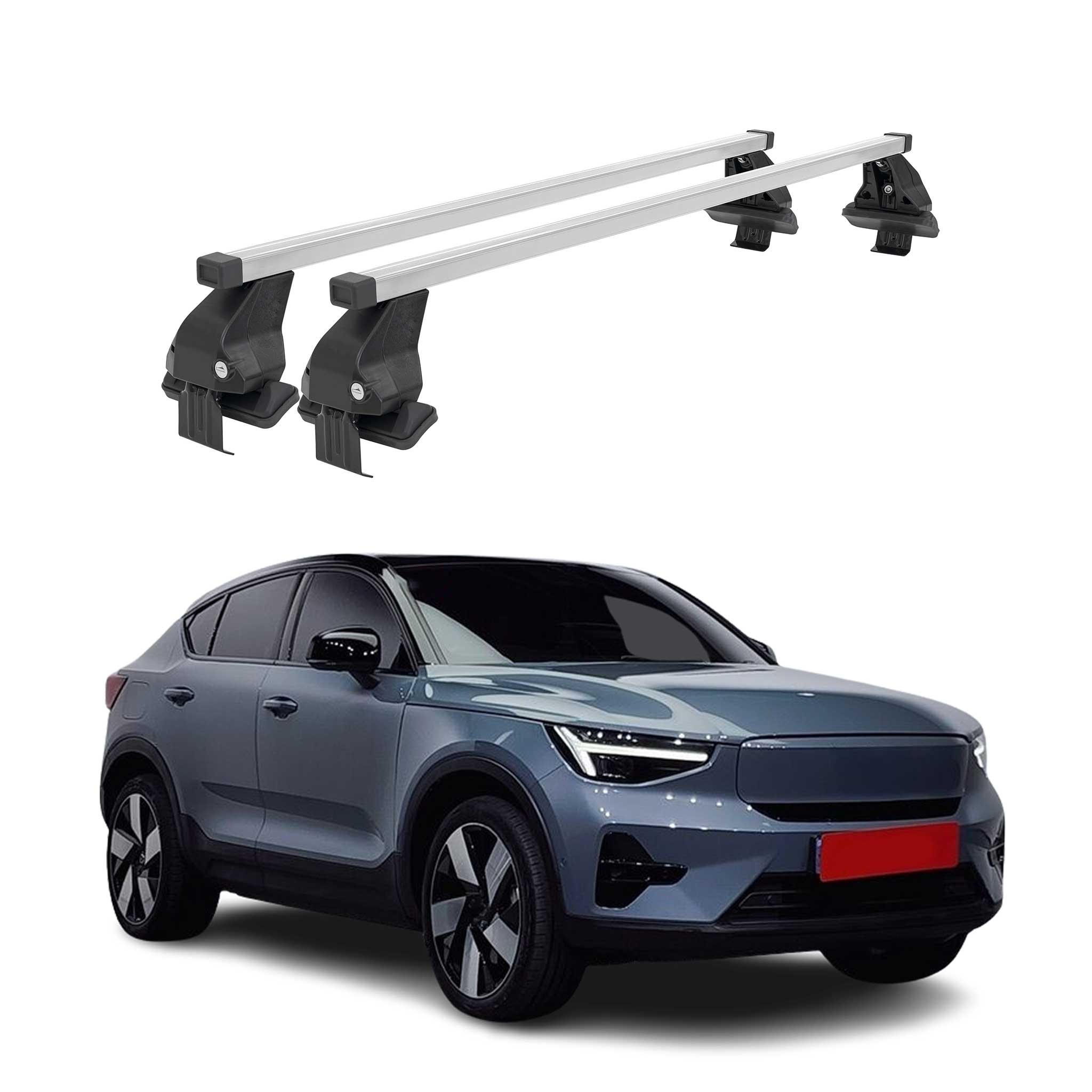 Omac Dachträger Querträger Stahl Für Volvo C40 Recharge 2022-2026 – Abschließbar – City-crash-getestet – Din 75302:2019 – Iso/pas 11154:2006 – Max. 50 Kg Silber