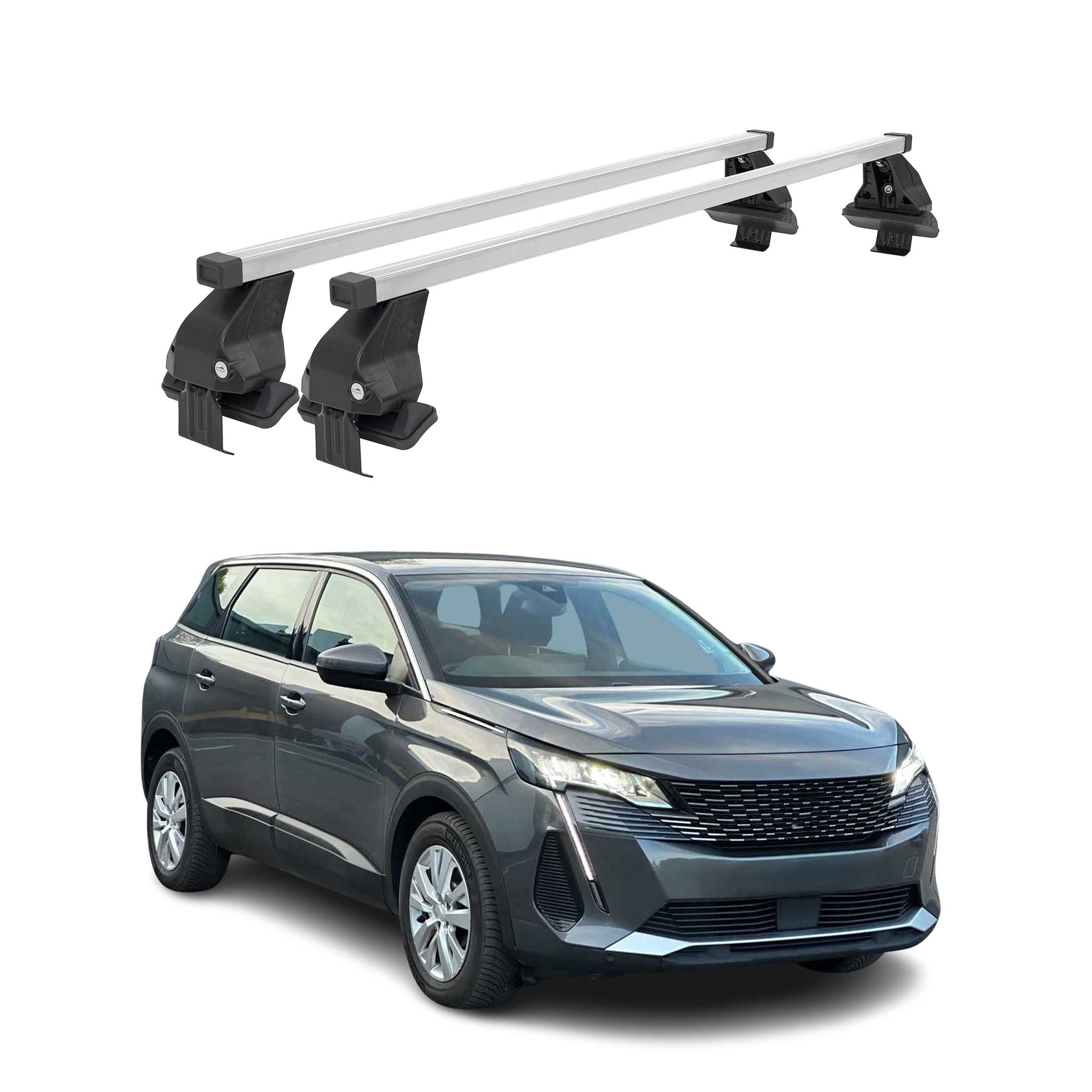 Omac Dachträger Querträger Stahl Für Peugeot 5008 Ii 2020-2024 Fl – Abschließbar – City-crash-getestet – Din 75302:2019 – Iso/pas 11154:2006 – Max. 50 Kg Silber