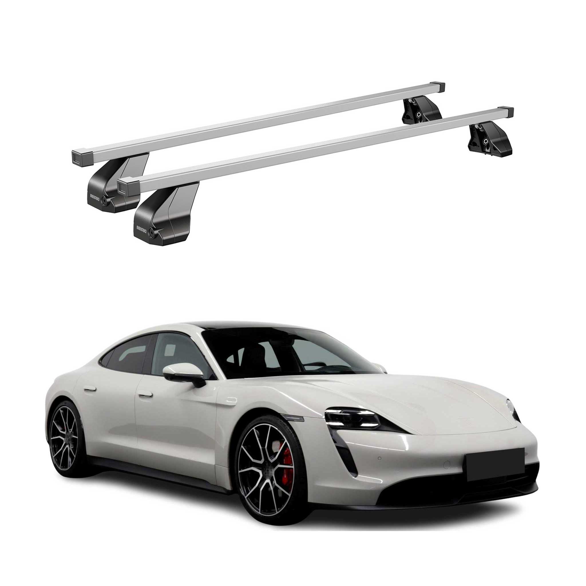 Omac Dachträger Querträger Stahl Für Porsche Taycan 2019-2026 – Abschließbar – City-crash-getestet – Din 75302:2019 – Iso/pas 11154:2006 – Max. 75 Kg Silber