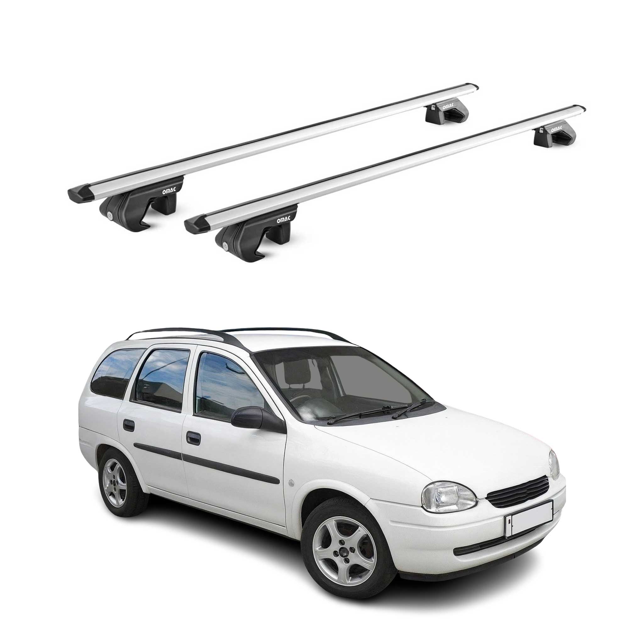 Omac Dachträger Aluminium Tüv Geprüft Für Opel Corsa B Kombi 1993-2000 – Für Standard Dachreling – T Nut – Max 90 Kg – 2 Schlösser Silber