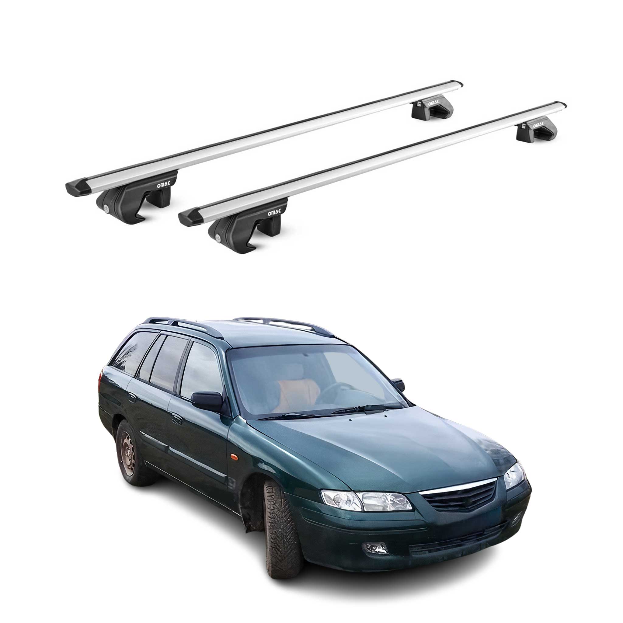 Omac Dachträger Aluminium Tüv Geprüft Für Mazda 626 Ge Kombi 1992-1997 – Für Standard Dachreling – T Nut – Max 90 Kg – 2 Schlösser Silber