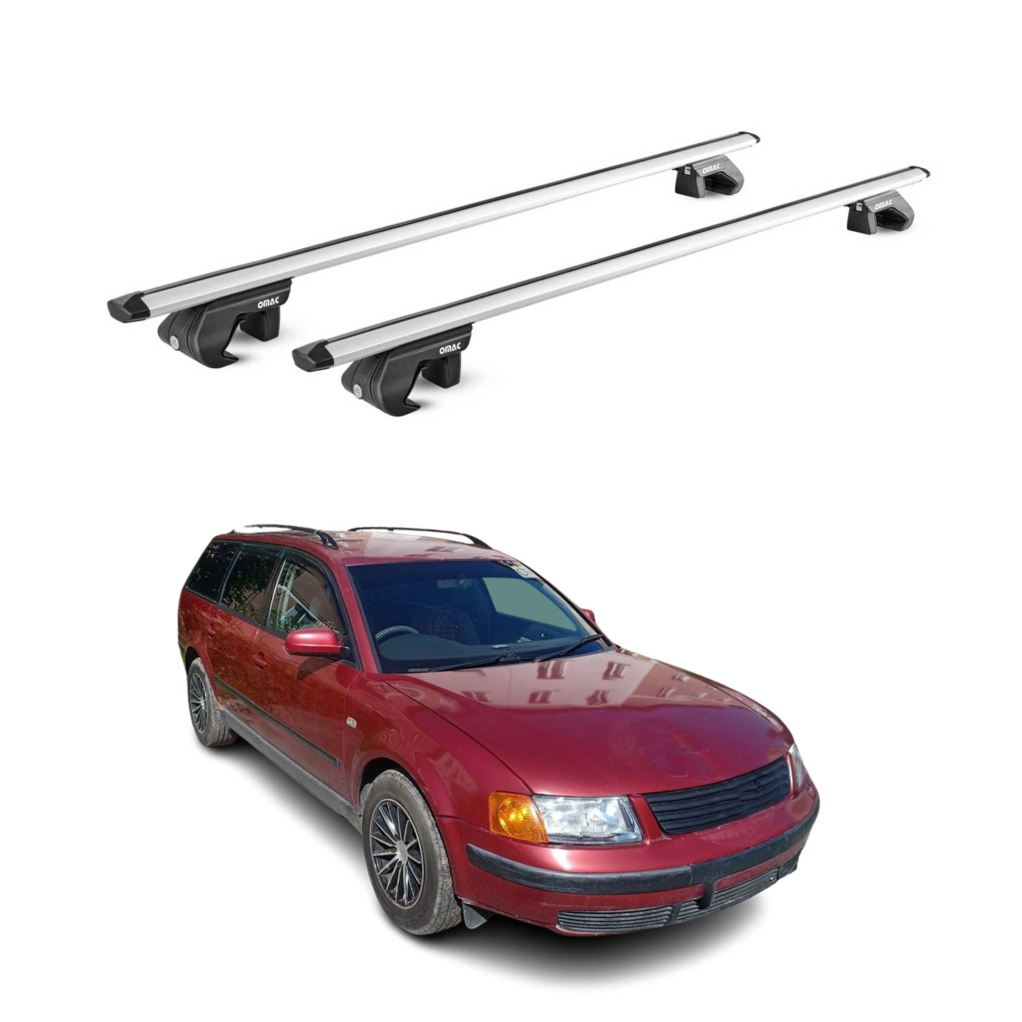 Omac Dachträger Aluminium Tüv Geprüft Für Vw Passat B5 Variant 2000-2005 – Für Standard Dachreling – T Nut – Max 90 Kg – 2 Schlösser Silber