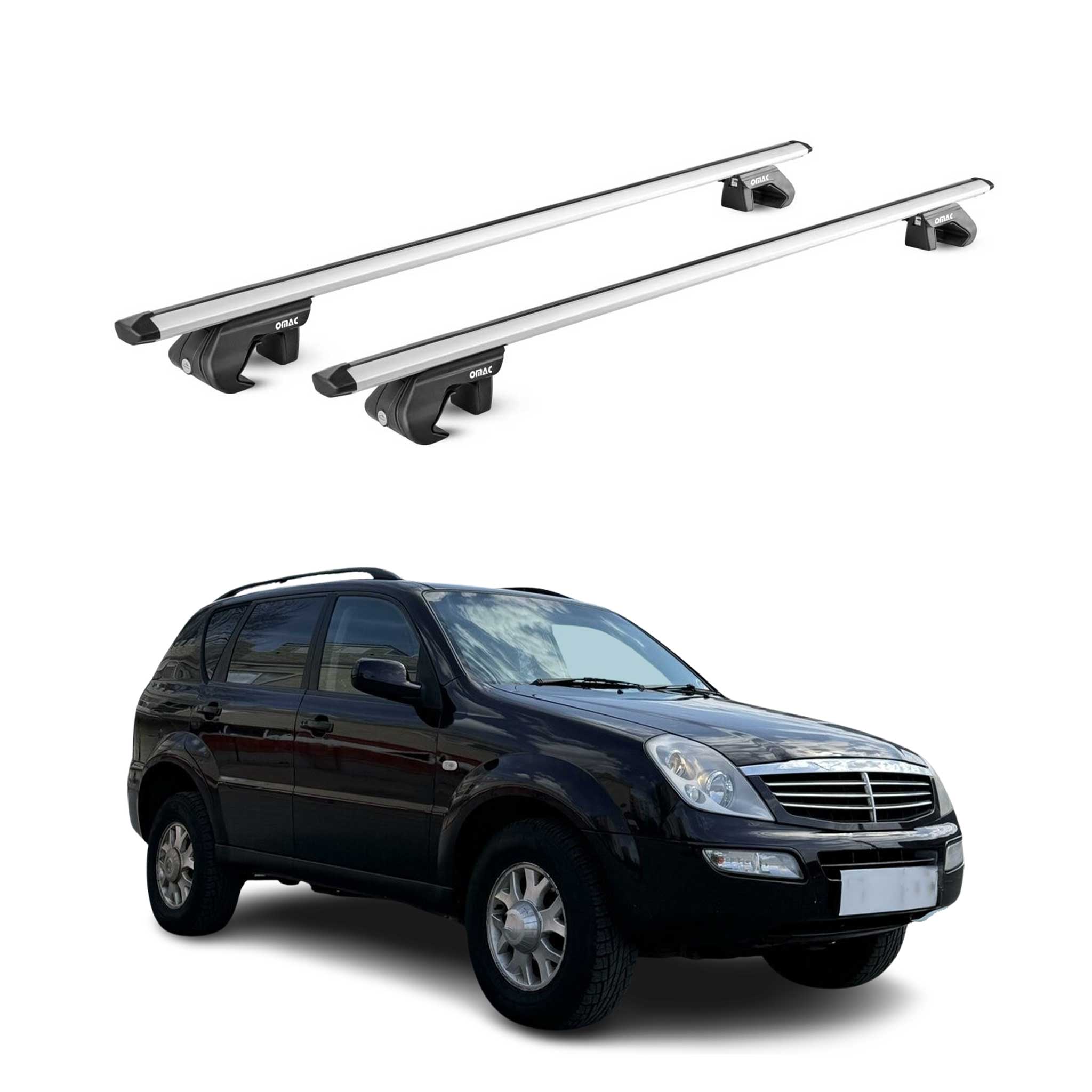 Omac Dachträger Aluminium Tüv Geprüft Für Ssangyong Rexton 2001-2006 – Für Standard Dachreling – T Nut – Max 90 Kg – 2 Schlösser Silber