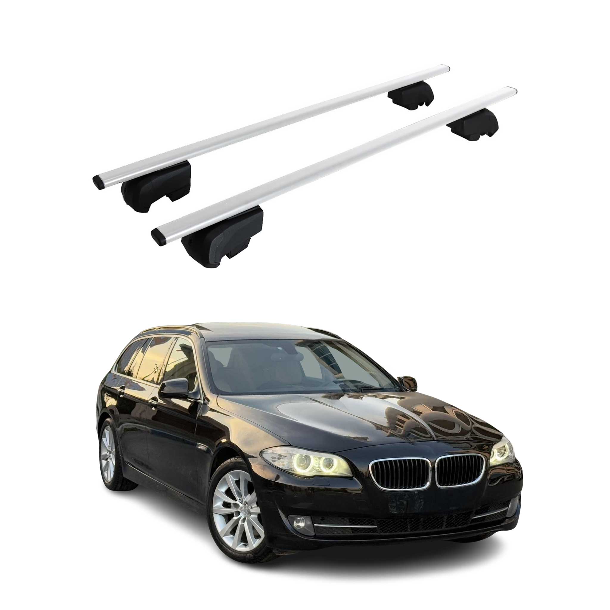 Omac Dachtrager Quertrager Für Bmw 5er F11 Touring 2009-2017 – City Crash Getestet – Iso Pas 11154:2006 – Abschliessbar – Max 75 Kg – 2 Stangen Stahl Silber