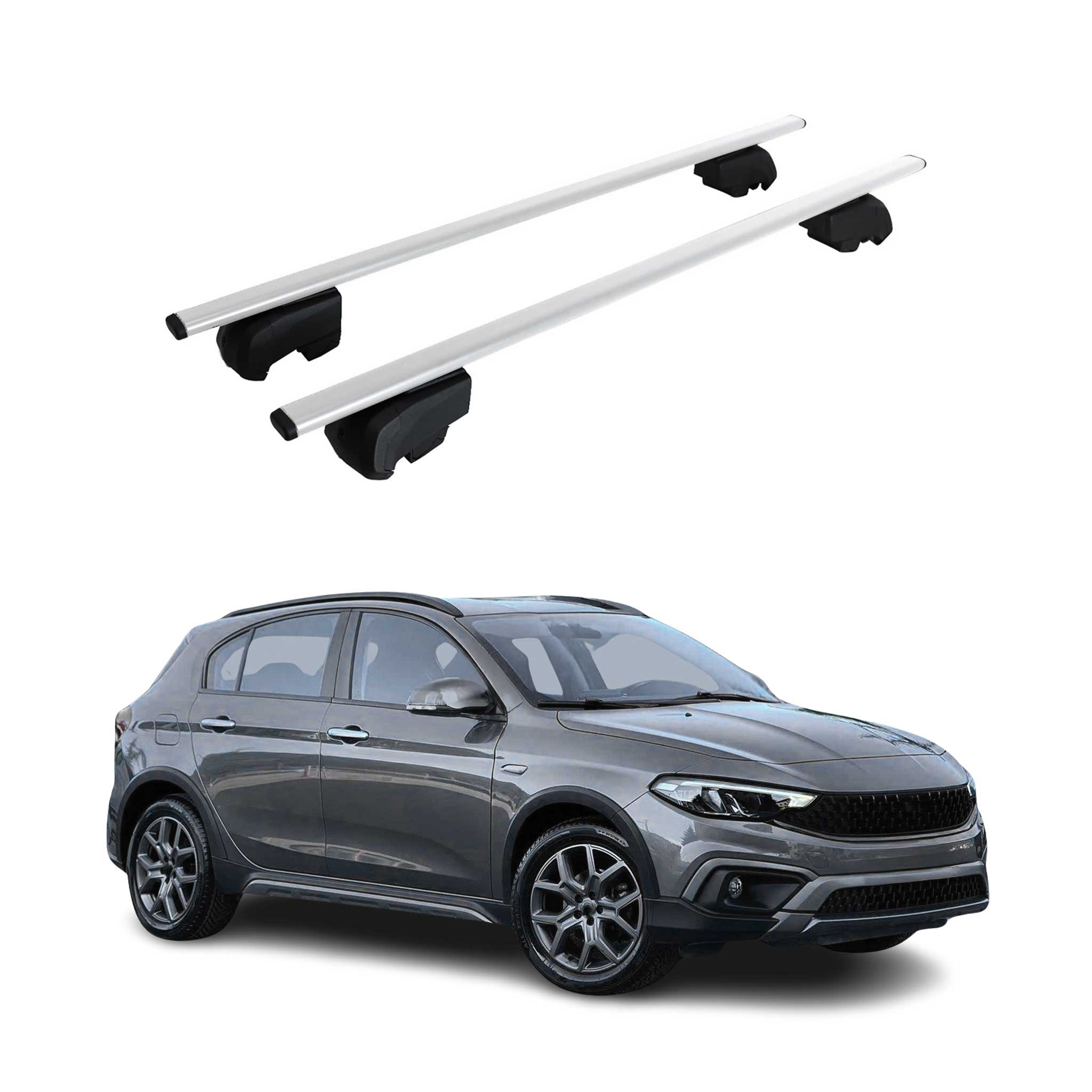 Omac Dachtrager Quertrager Für Fiat Tipo Cross 2020-2026 – City Crash Getestet – Iso Pas 11154:2006 – Abschliessbar – Max 75 Kg – 2 Stangen Stahl Silber